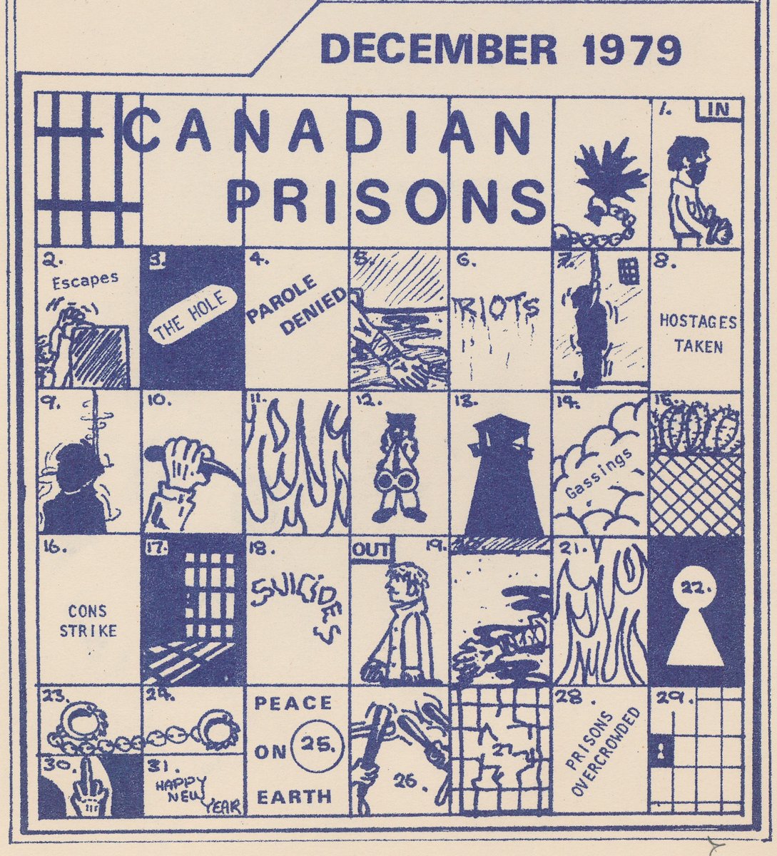 CrimLib's tweet photo. The Communicator, produced by Springhill Institution, avoided the Christmas tropes in 1979, December was no different than any other month. Their cover calendar focused attention on issues of violence, solitary confinement, mental health and suicide and prison overcrowding. https://t.co/EvW6394eU9