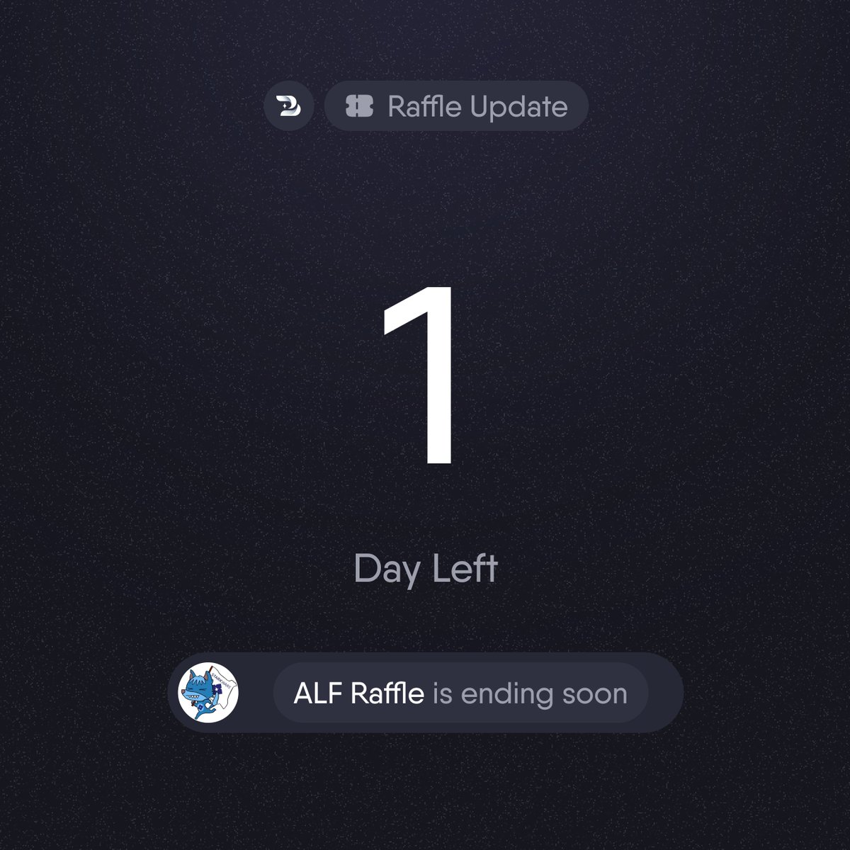 📢 1 DAY LEFT

Before the end of our <a href="/ALF_Starknet/">Alf the Alpha</a> Raffle💫
There's still time to deposit and try to catch the prize 💰

More than a billion $ALF has been deposited yet!

Deposit your $ALF now on: app.bountive.fi/raffles/0x356f…
