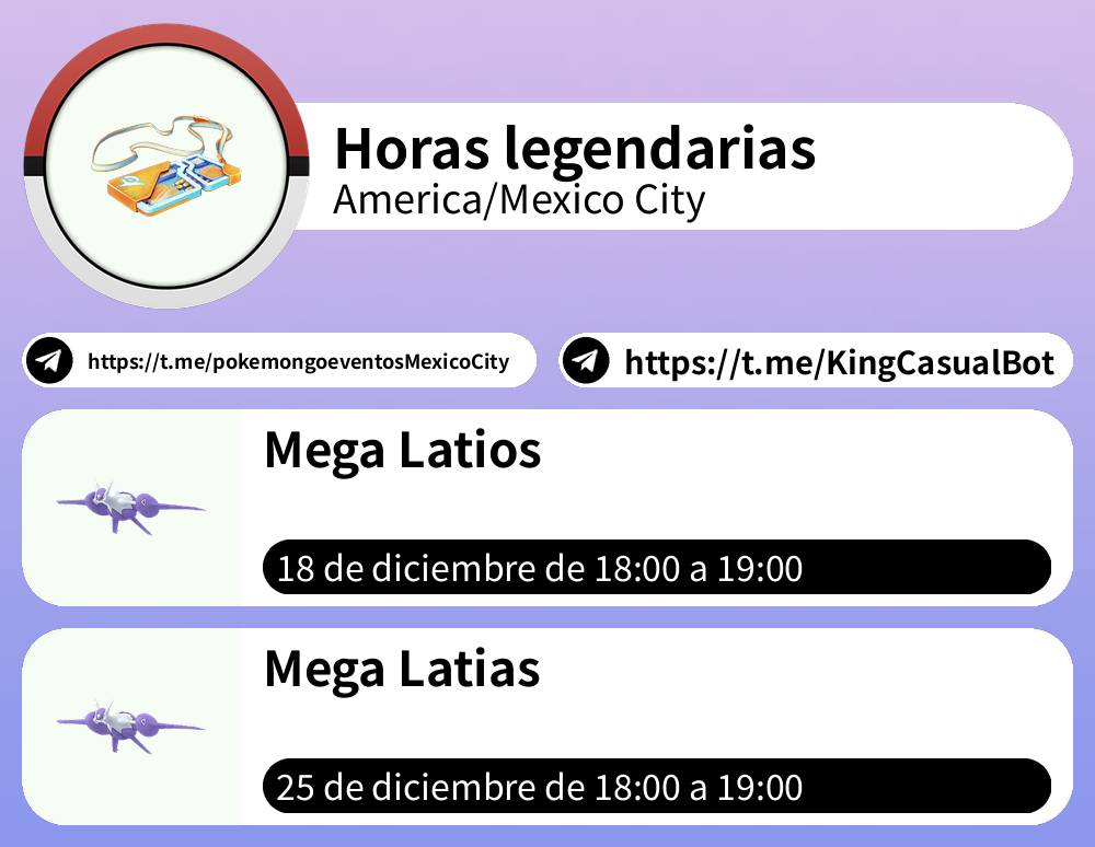 🌠 Horas legendarias
America/Mexico City

Telegram: t.me/pokemongoevent…

#PokemonGO #Evento