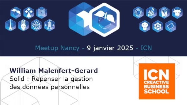 Bonjour à tous et à toutes! Pour le 1er meetup de l'année 2025 on se retrouve à l'ICN Nancy le jeudi 9 janvier pour une conférence de William Malenfert-Gerard : "Solid : Repenser la gestion de nos données personnelles".Inscription gratuite sur meetup : 
meetup.com/afup-lorraine-…
