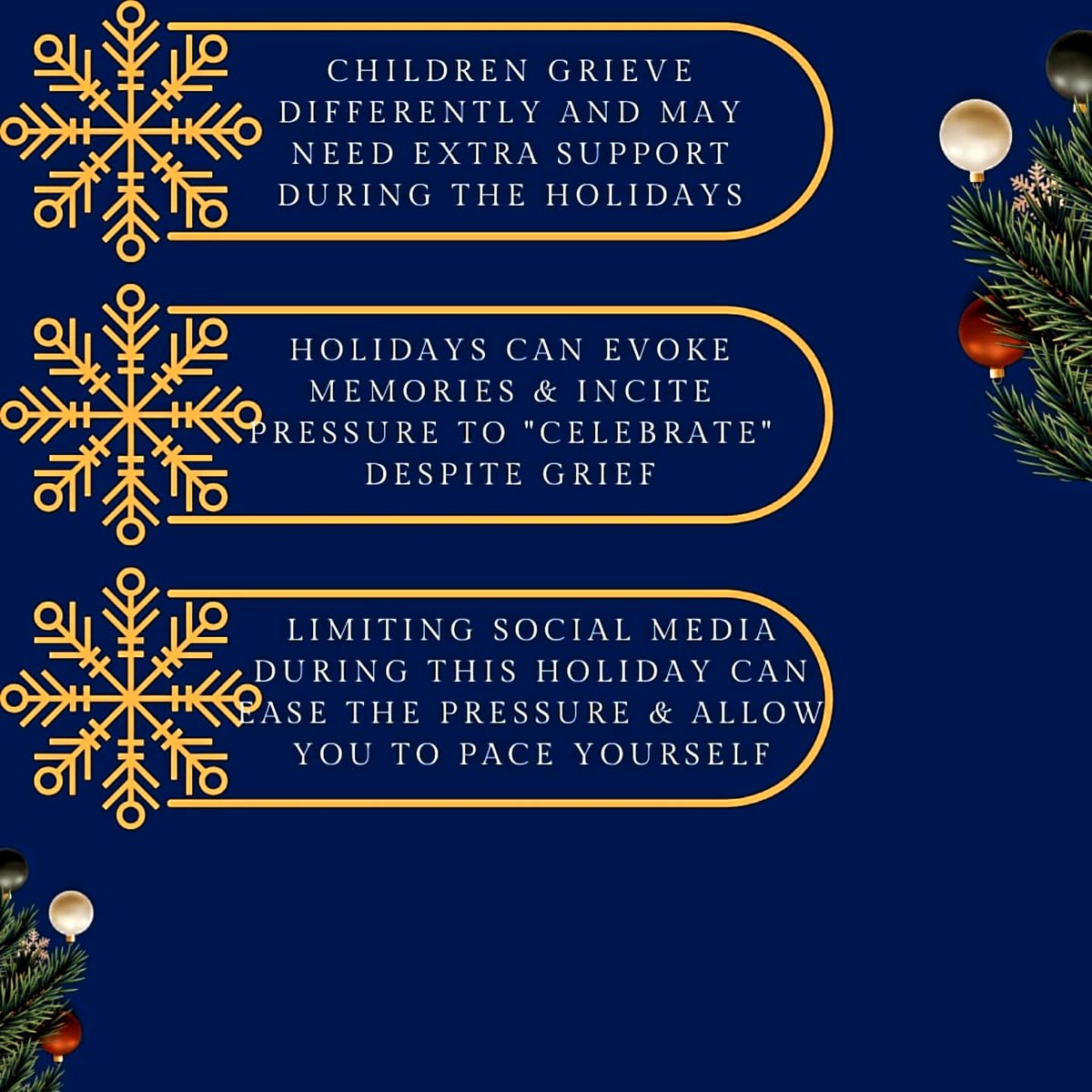 csricentre's tweet photo. In this holiday season, grief can be all-encompassing as we feel the absence of our loved ones much more profoundly. Do you understand the impact that grief has on you? Here's a few points to take note of in this season.💙

#suicideloss #hopeandhealing #understandinggrief #fyp https://t.co/W73ws53pDV
