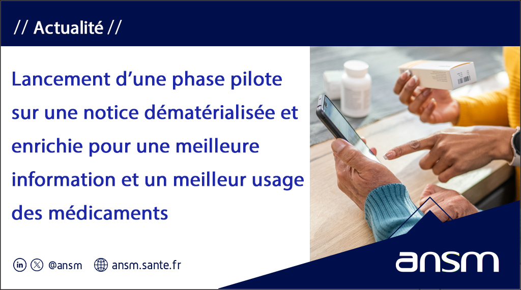 ansm's tweet image. Nous lançons une phase pilote des notices dématérialisées sur certains médicaments

Ce dispositif devrait:
✔️ Améliorer l’accès à des infos actualisées
💡 Permettre une meilleure compréhension, notamment par du contenu vidéo, du bon usage du #médicament

🔗ow.ly/UNMv50UtjzL