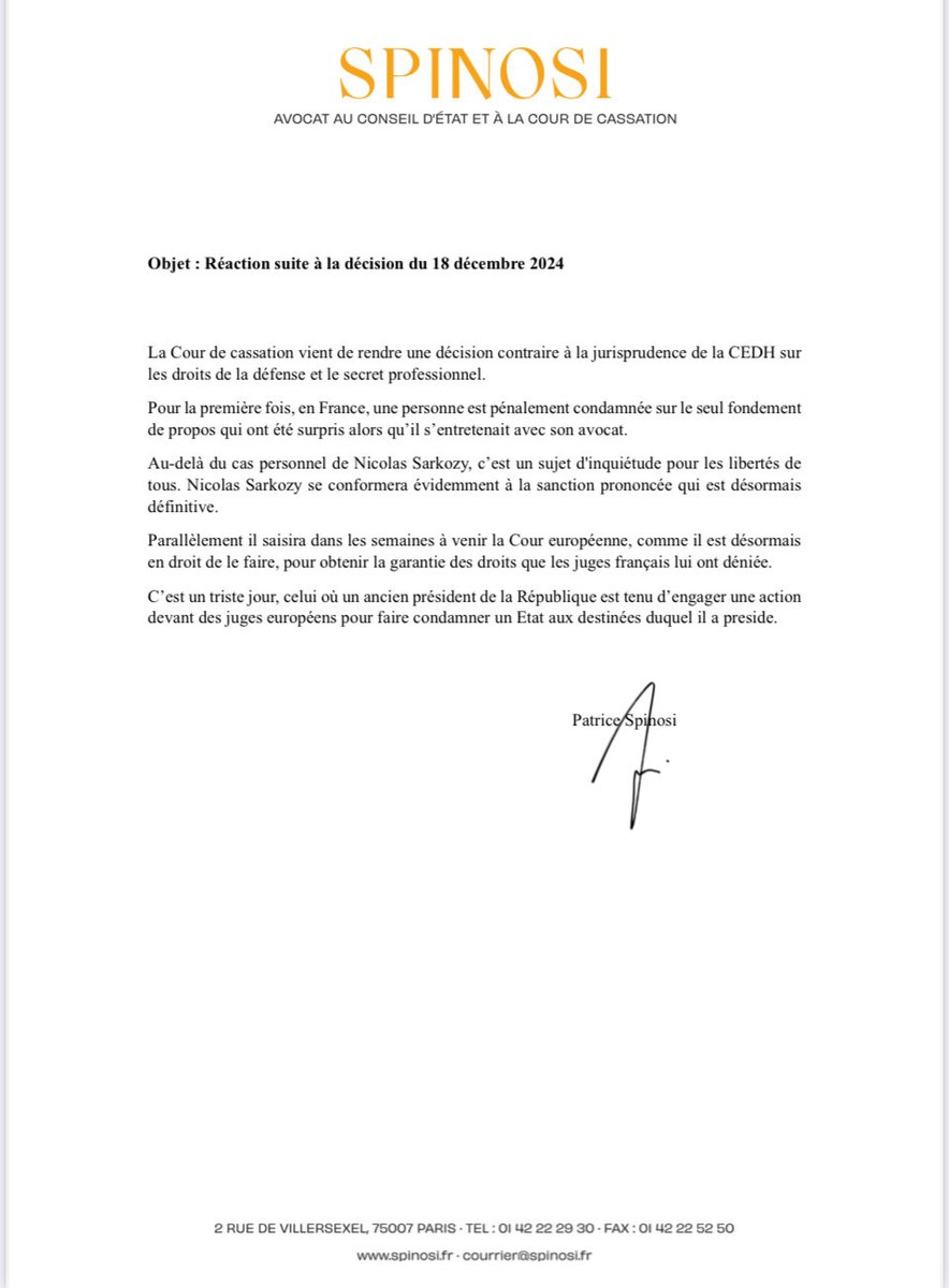 L’ancien #president #NicolasSarkosy condamné pour #corruption sera mis sous bracelet électronique, et … privation des #droitsciviques durant 3 ans, … Son avocat réagit :