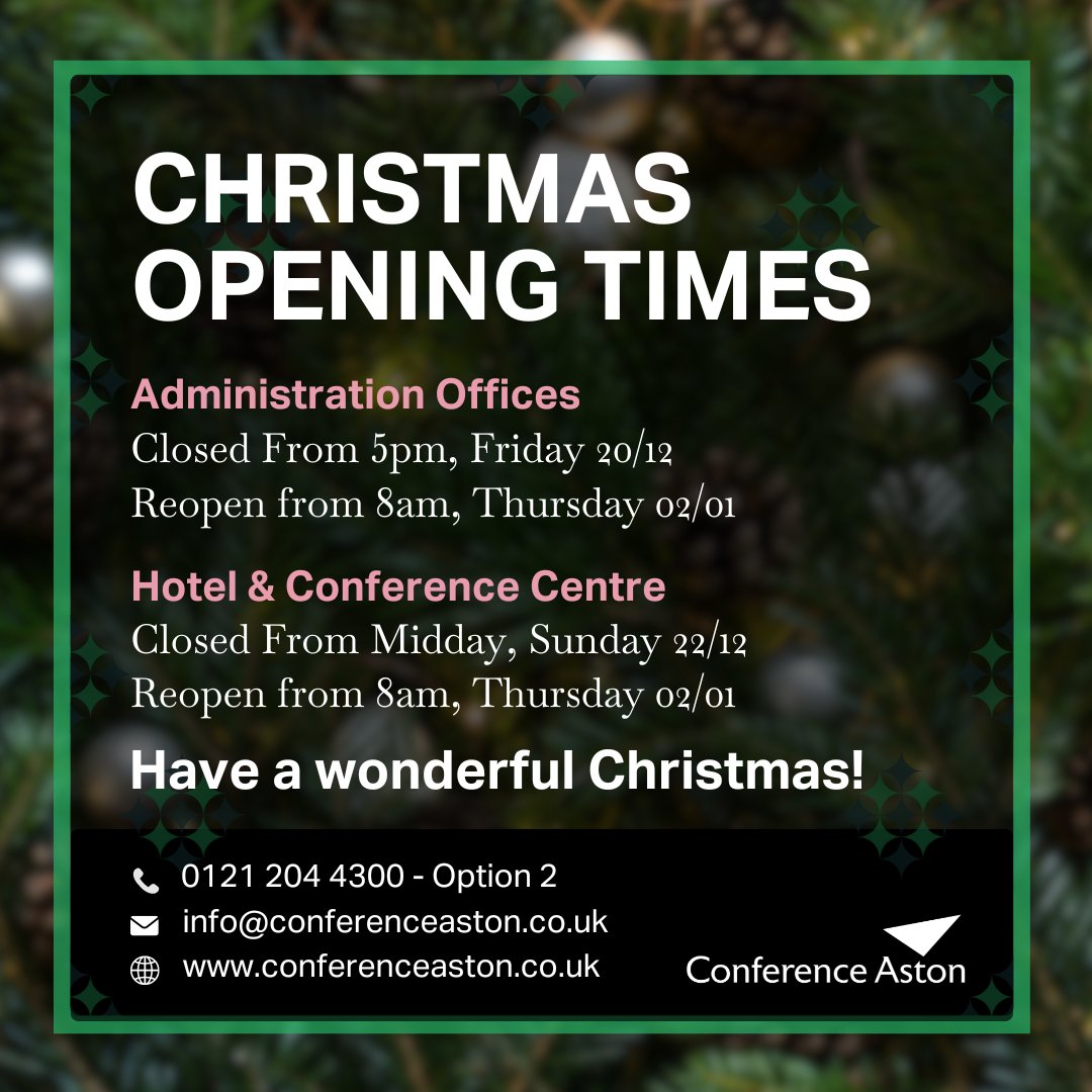 Our office &amp; hotel teams are off from 5pm today for a festive break! The hotel closes Sunday after check-out, reopening Jan 2 at 8am. Have a wonderful holiday season—we'll see you in 2024! 🎄✨🥂

#SeasonsGreetings #SeeYouIn2024