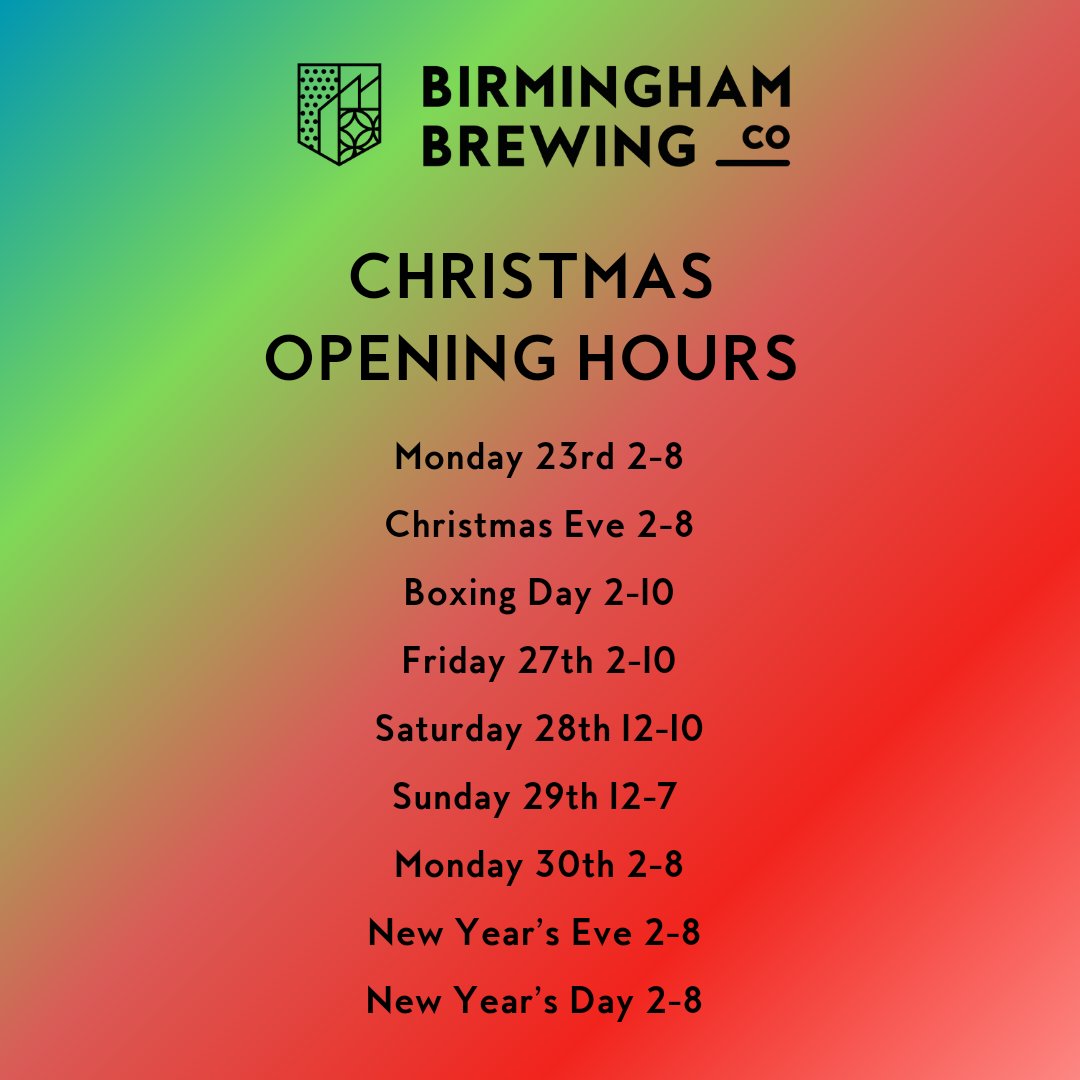 🎄 Brum Brew Tap Festive Opening Hours! 🎄

'Tis the season for great beer and even better company 🍻

On top of our usual weekend hours, we’re open extra days over the Festive period!

🎁 Stop by for a pint, to grab a last minute gift or to stock up for your own celebrations.