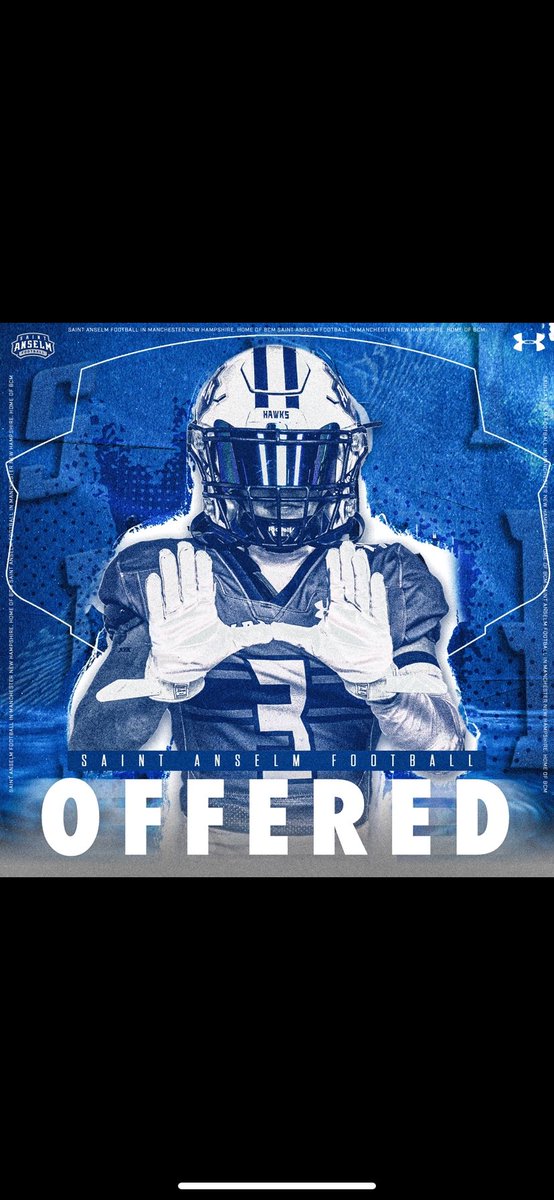 After a great call with <a href="/CoachNRusso/">Nicholas Russo</a> I'm pumped to announce I've received my first Division 2 offer from <a href="/STAHawksFB/">Saint Anselm Football 🏈 #BCM</a> ‼️<a href="/Coach_Dugs/">Matt Dugan</a> <a href="/Bridgton_Ftbl/">Bridgton Academy Football</a>