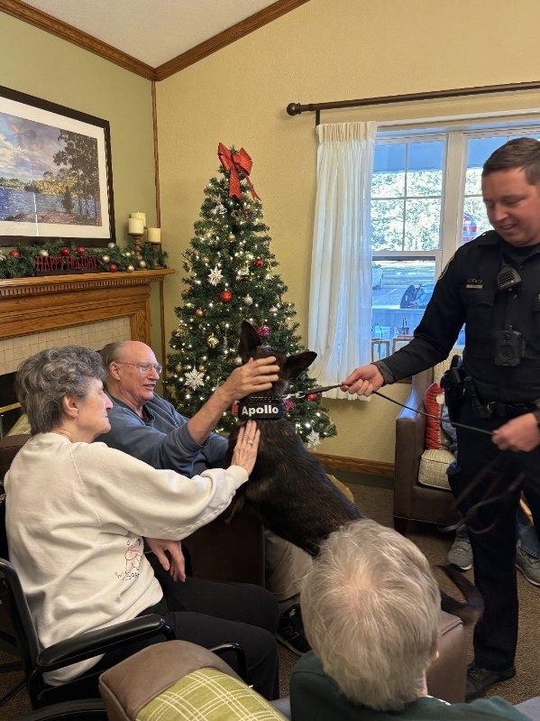 MonroePolicFire's tweet photo. Police K9, Apollo, and his handler, Peyton Smithers, stopped by Brookdale recently to visit with some of their residents. Apollo was well received and was happy to make some new friends. Brookdale Monroe 🚓👮🐕‍🦺#policecanine #k9police #cityofmonroepolice #cityofmonroemi #apollo https://t.co/xaSJ4LY6ha