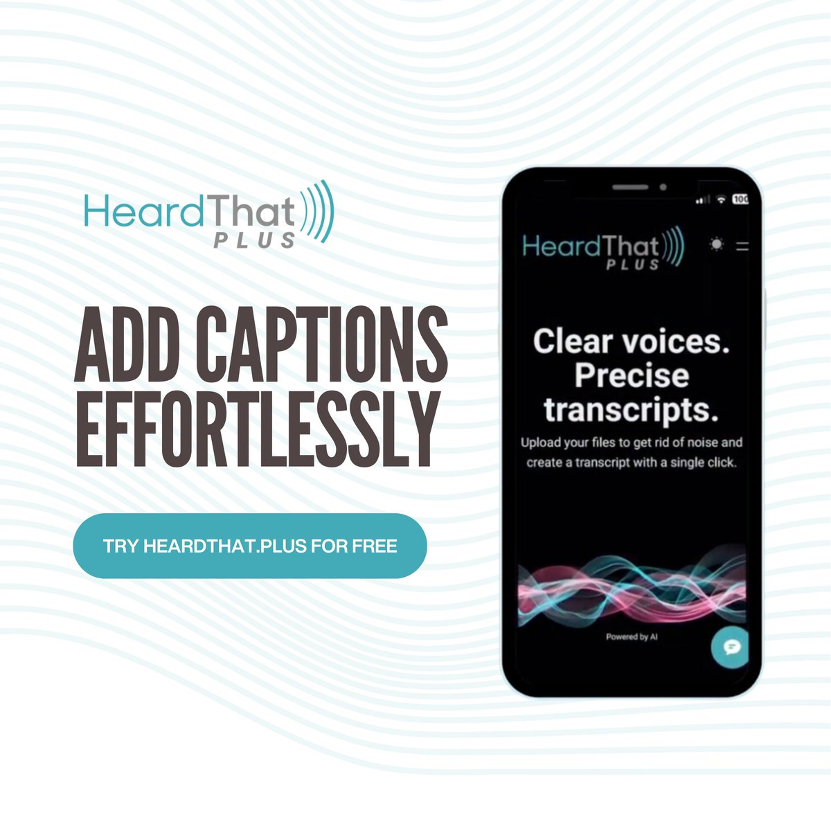 heardthatai's tweet photo. Captions are key to better comprehension &amp; engagement! Help your audience follow along in noisy spaces.Try HeardThat Plus for accurate captions that elevate your content! #BoostEngagement #AItools #ContentCreators https://t.co/1pQPqvtrGk