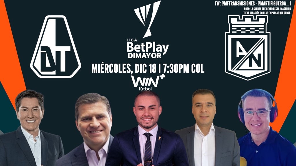 🇨🇴 <a href="/LigaBetPlayD/">LigaBetPlayDimayor</a> 2024-II - Final (Ida)

<a href="/cdtolima/">Club Deportes Tolima</a> ♥️💛 - <a href="/nacionaloficial/">Atlético Nacional</a> 💚

Relator: <a href="/titopuccettic/">Tito Puccetti</a>
Comentaristas: <a href="/RICHENAO/">Ricardo Henao Calderón</a> y <a href="/SVargasOK/">Samuel Vargas</a>
Campo de Juego: <a href="/williancruz7/">Willian Cruz</a> y <a href="/chelodelgado89/">Chelo Delgado</a>

📺: <a href="/WinSportsTV/">Win Sports</a> + Fútbol

📱 ¡Síguenos!