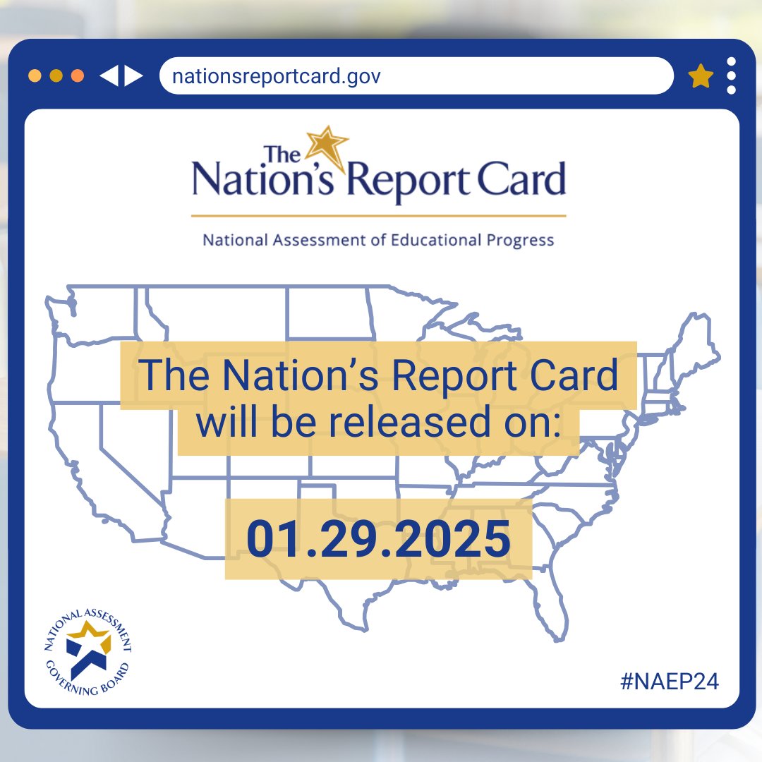 Save the date! 📅 The Nation's Report Card for 4th &amp; 8th grade math and reading results will be released on January 29, 2025. Learn more at <a href="/GovBoard/">The Governing Board</a>. #NAEP24 #Education #StudentAchievement #Math #Reading #4thGrade #8thGrade