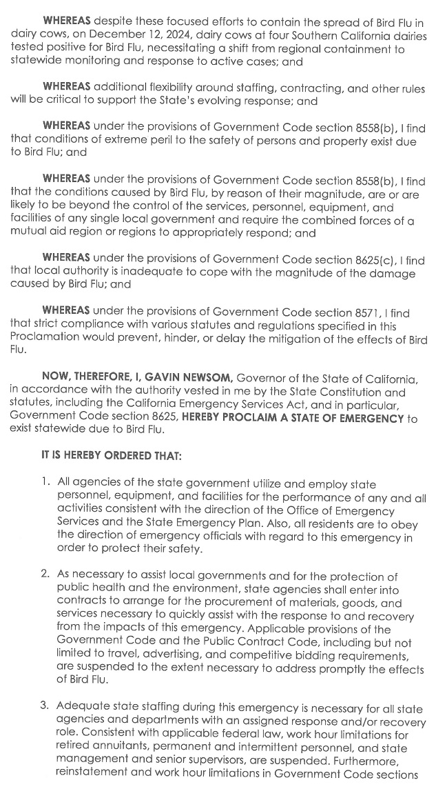 BREAKING: California Governor Gavin Newsom declares state of emergency due to H5N1 bird flu