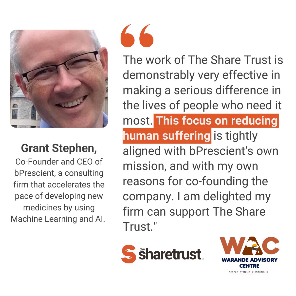 We’re thrilled to share that Grant Stephen, Co-Founder &amp; CEO of bPrescient, has stepped up to support The Share Trust and our mission to reduce human suffering. 💛 

Grant’s commitment is providing a $20,000 match, but we can’t do it without YOU. Donate: thesharetrust.org/constellation-…