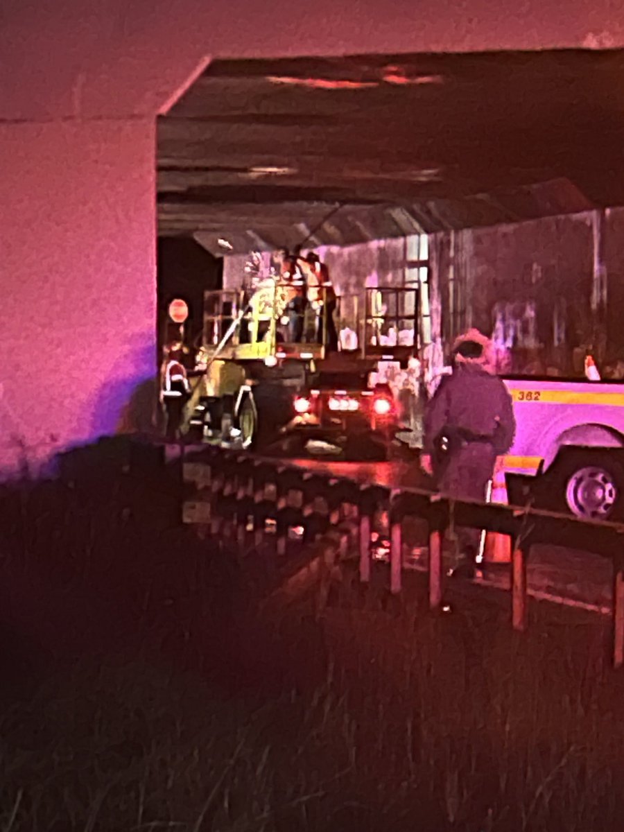 WHEC_JLewke's tweet photo. A woman driving under the bridge that carries the @NYSThruway over High Street in Victor ran straight into exposed rebar that was hanging down from it, she tried to flag down others before they went under but at least two other drivers hit it too.  Story at 5 on @news10nbc https://t.co/2sp2i4dEwJ
