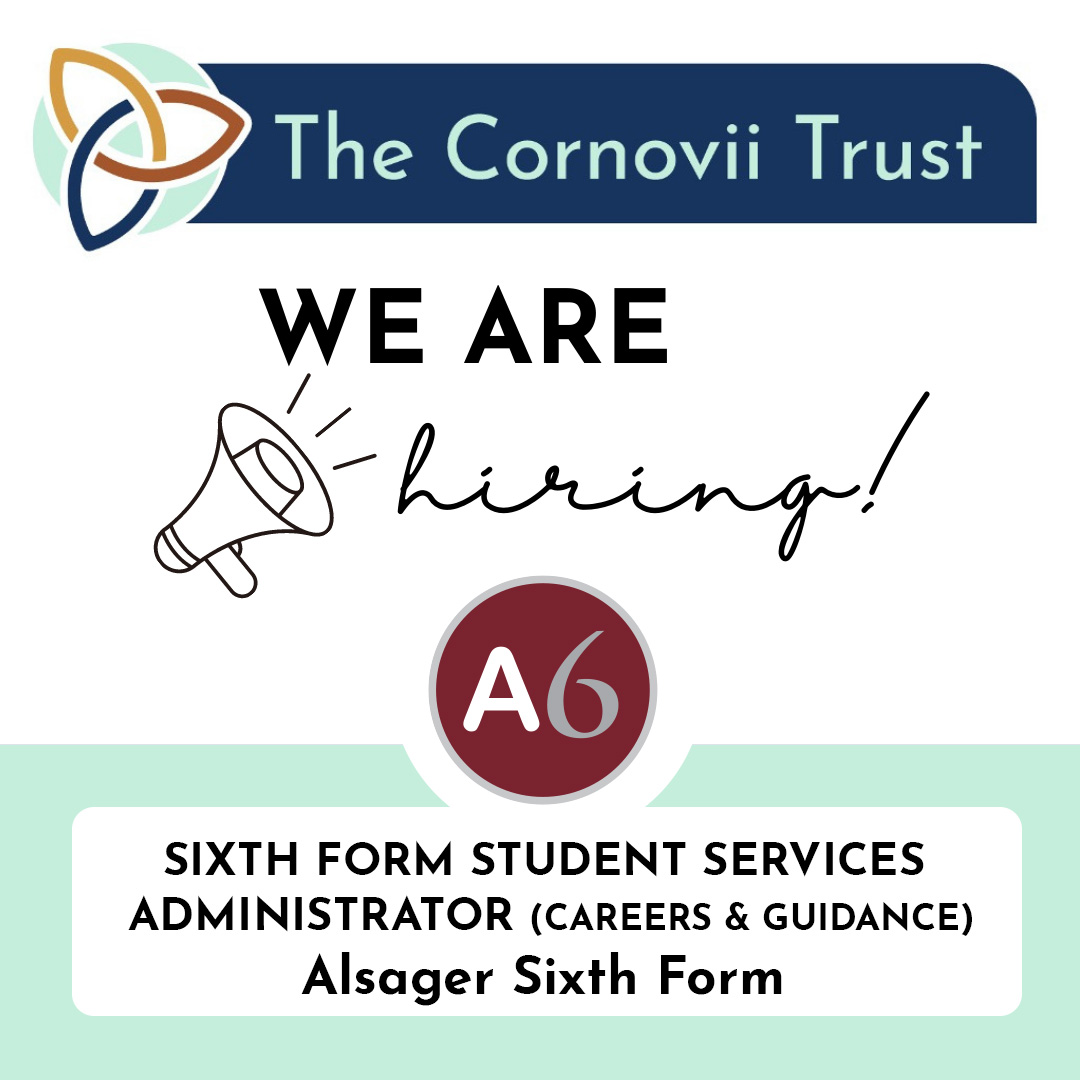 We have a vacancy at Alsager School's Sixth Form College for a Student Services Administrator for Careers Education, Individual Advice &amp; Guidance for Students. Please see @thecornoviitrust website for details: thecornoviitrust.org/vacancies
#alsagerjobs #cheshireastjobs #alsager