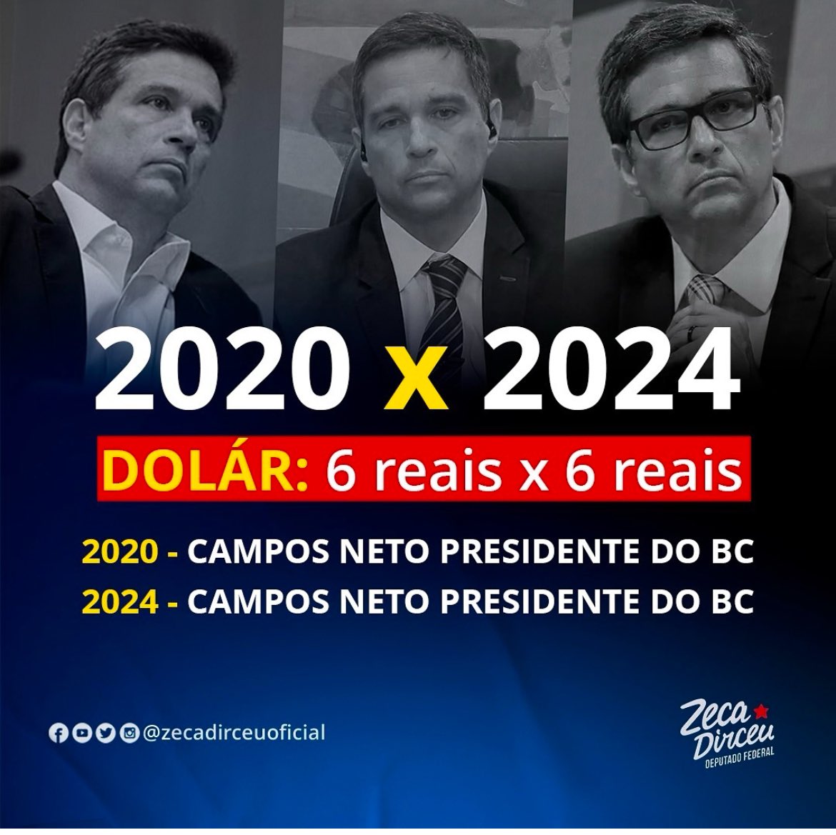 Não é coincidência, a culpa é dele!

Tanto em 2020, como agora em 2024, temos um único fato em comum, Campos Neto era e é o presidente do BC que joga contra o Brasil.