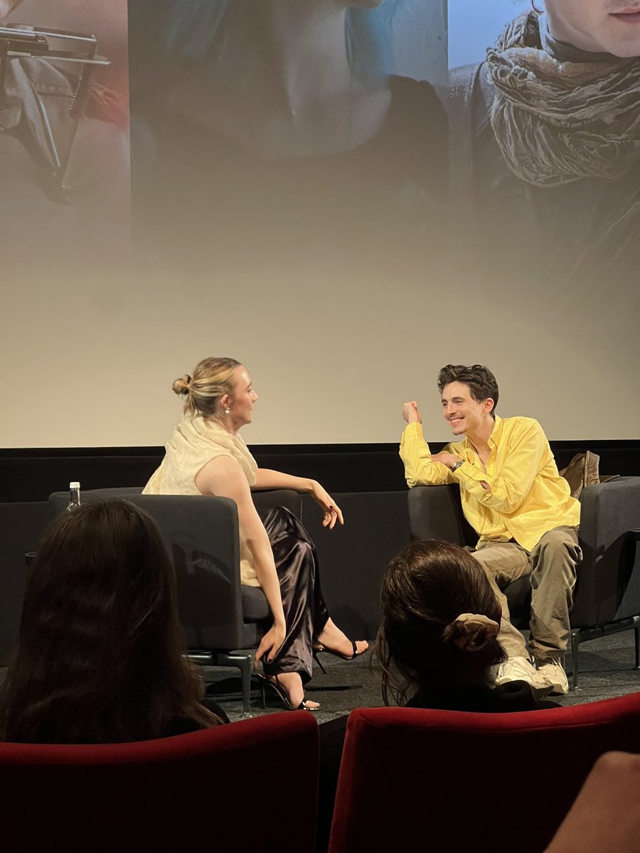 crumblet_'s tweet photo. Timothee Chalamet &amp; Saiorse Ronan have heard my name uttered to them - smiling like an idiot rn. I owe the @BFI my life (next up: A Complete Unknown) https://t.co/OqU69O9b7R