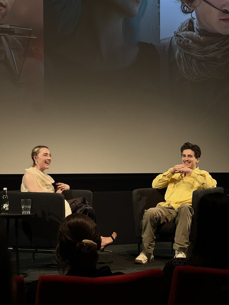 crumblet_'s tweet photo. Timothee Chalamet &amp; Saiorse Ronan have heard my name uttered to them - smiling like an idiot rn. I owe the @BFI my life (next up: A Complete Unknown) https://t.co/OqU69O9b7R