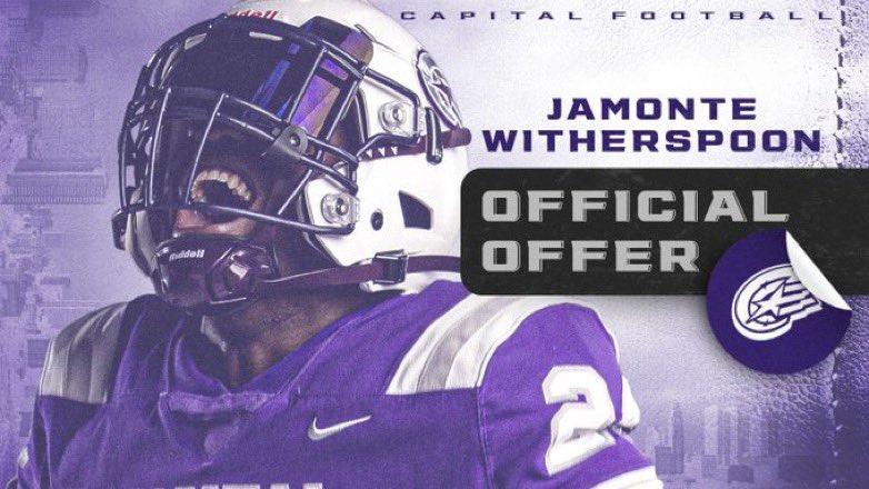 Jamonte Witherspoon (@jspoonn25) on Twitter photo #AGTG After a great conversation with <a href="/Coachcalexander/">Charles Alexander</a> I’m blessed to say I’ve received an offer from <a href="/CapitalU_FB/">Capital University Football</a> #AGTG After a great conversation with <a href="/Coachcalexander/">Charles Alexander</a> I’m blessed to say I’ve received an offer from <a href="/CapitalU_FB/">Capital University Football</a>
