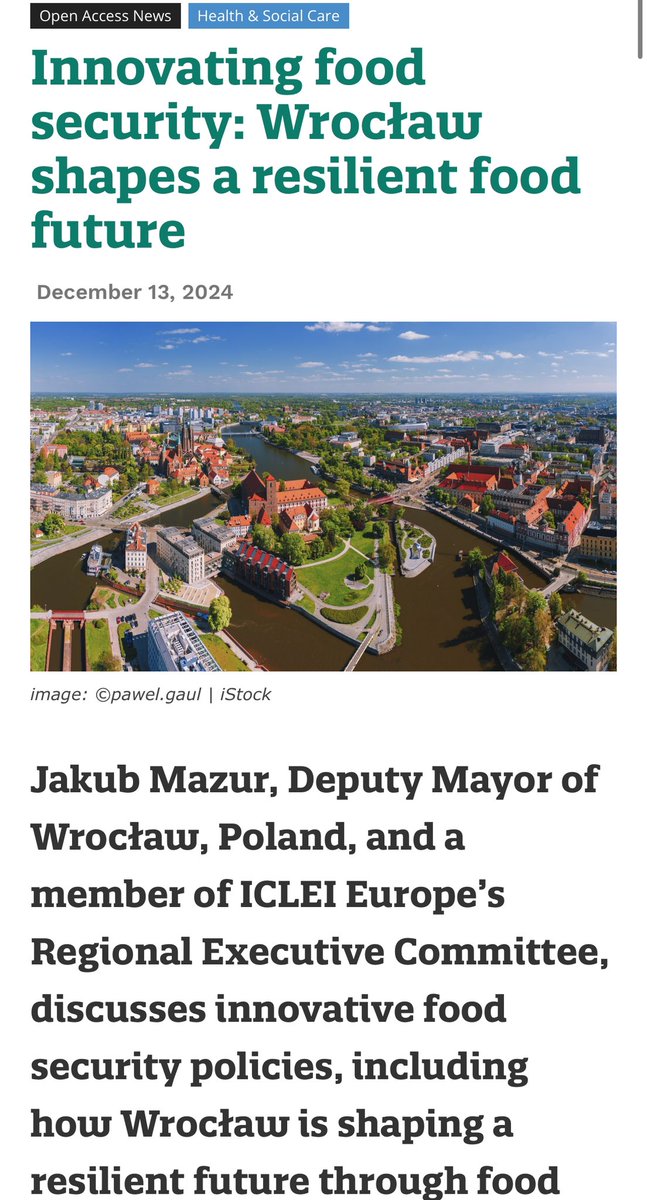 Wrocław inspiruje! 💚 Rozwijamy swoją pierwszą politykę żywnościową, zgodną z unijną strategią „Farm to Fork”. To krok w stronę bezpieczeństwa żywnościowego, sprawiedliwego dostępu do zdrowej żywności i zrównoważonego rozwoju 🌍 O tym miałem możliwość opowiedzieć na łamach Open
