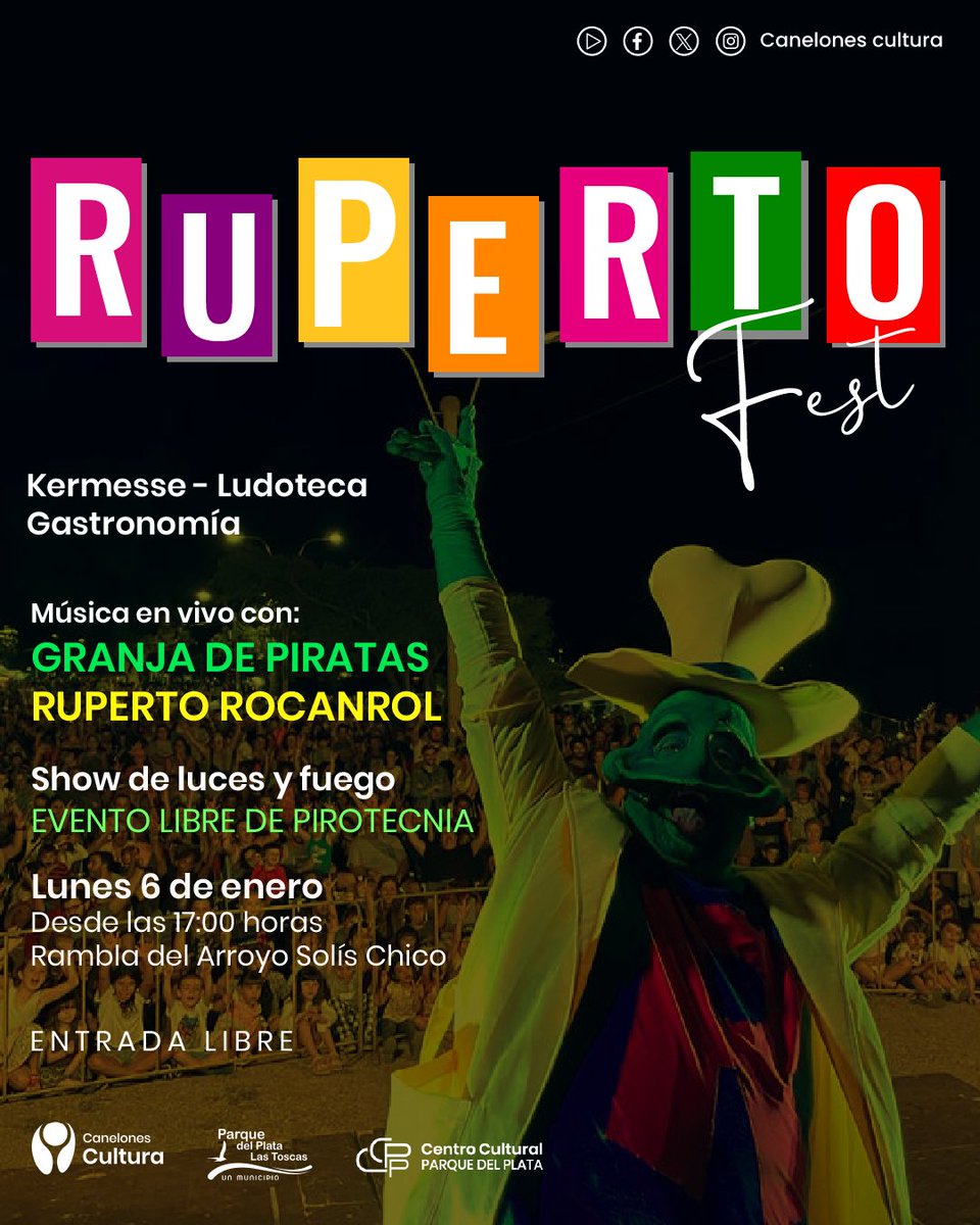 🐸Se acerca el RUPERTO FEST #ParquedelPlata !!
¡El próximo 6 de enero les invitamos a disfrutar en familia de una nueva edición del clásico del verano! #RupertoFest, un Festival de música y juego dedicado a las infancias.