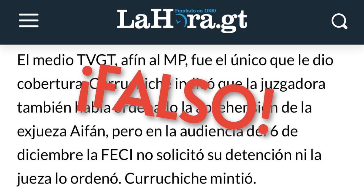 infoyprensa_MP's tweet photo. MP INFORMA  📢

Cuando un medio de comunicación miente, no solo engaña a los lectores, sino que también debilita la función fundamental de los medios como proveedores de información veraz y objetiva.

El Fiscal Rafael Curruchiche no indicó lo que falsamente manifiesta @lahoragt https://t.co/bQHThDFXxO