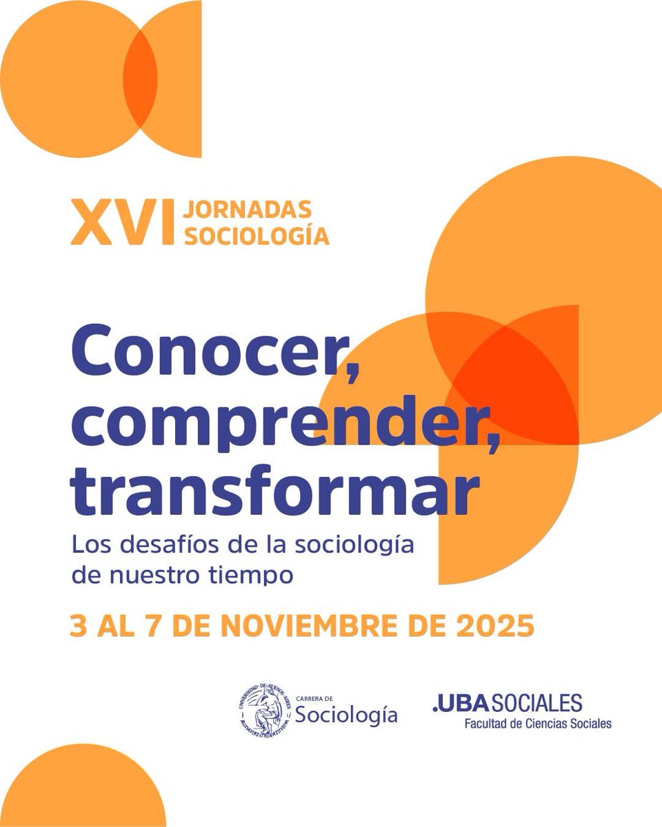 🙌🏼| XVI JORNADAS DE SOCIOLOGÍA 

¡Falta mucho pero queremos avisarles con tiempo! 

👉🏼Del 3 al 7 de noviembre del año próximo se realizarán las •XVI Jornadas de Sociología• Conocer, comprender, transformar. Los desafíos de la sociología de nuestro tiempo.