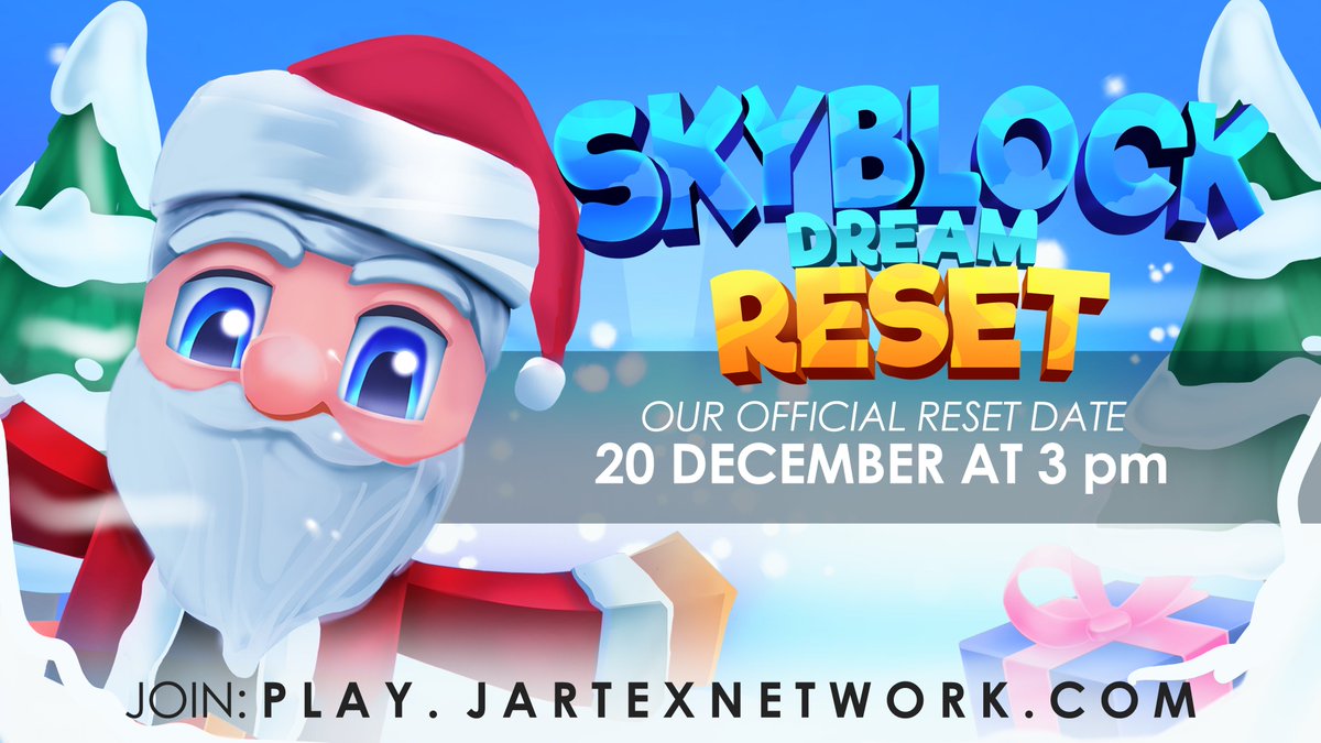 JartexNetwork's tweet photo. JartexNetwork - SkyblockDream 🎄

Skyblock Dream will reset this 𝗙𝗿𝗶𝗱𝗮𝘆, 𝟮𝟬 𝗱𝗲𝗰𝗲𝗺𝗯𝗲𝗿 𝟮𝟬𝟮𝟰 at 𝟯𝗣𝗠 𝗖𝗘𝗧!

📚 Find out more: https://t.co/QH1BgefCsU

We are giving away the following:
     ▪️ 1x €50 gift card

▶️Like, Follow Retweet to win! https://t.co/Yu2oEbUMGE