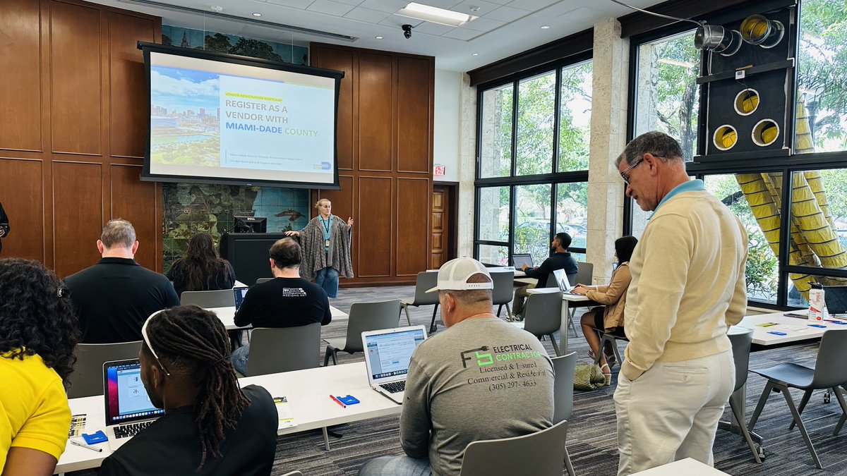 On 12/13/24, SPD hosted a Vendor Registration Bootcamp at the Coral Gables Branch Library. SPD staff assisted approximately 19 local businesses to register as County vendors. For future sessions, visit: miamidade.gov/VendorBootcamp #miamidade