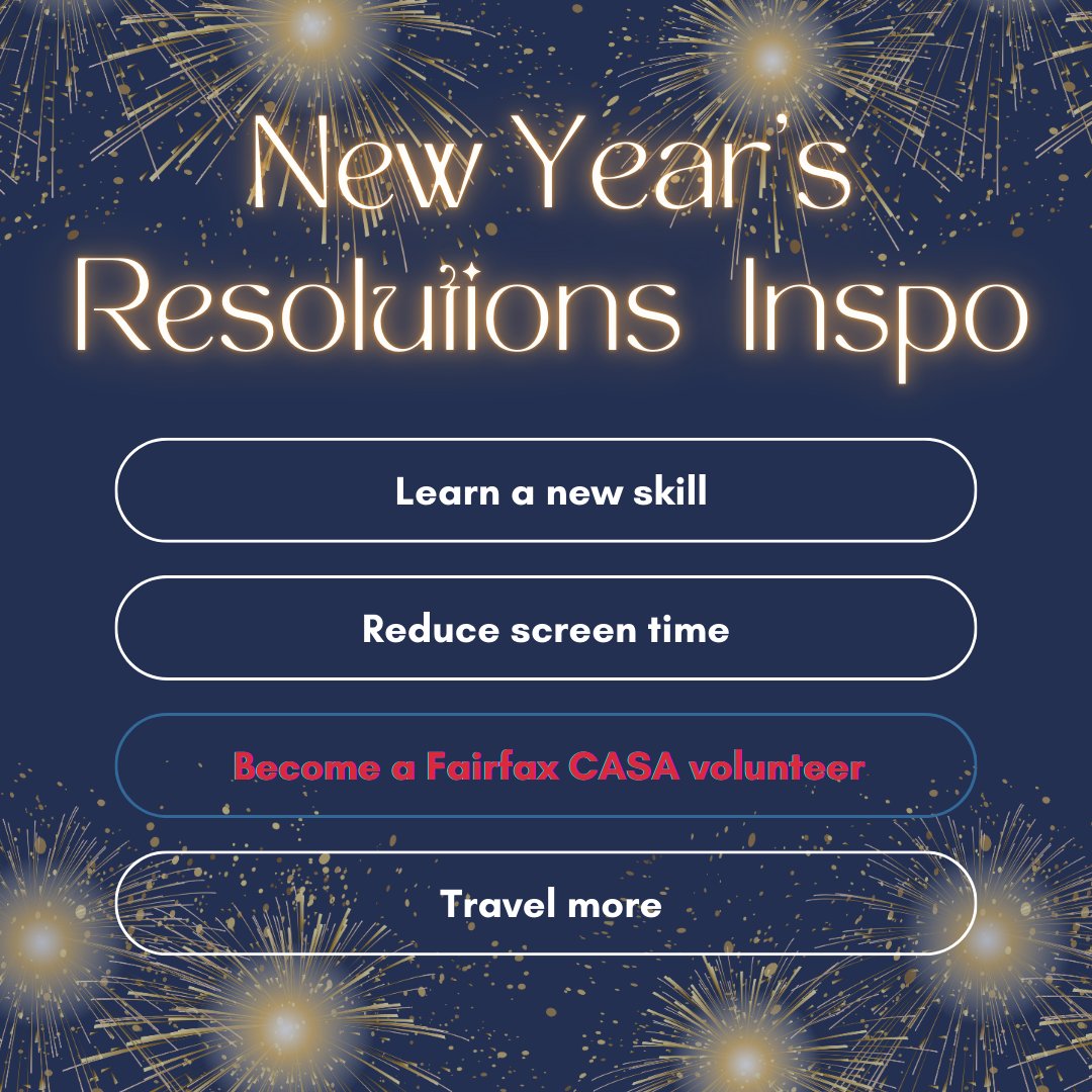 As we welcome 2025, why not set a goal that makes a real impact? There's no better way to begin the year than by volunteering your time to a meaningful cause! Contact volunteer@casafairfax.org on how to become a CASA.