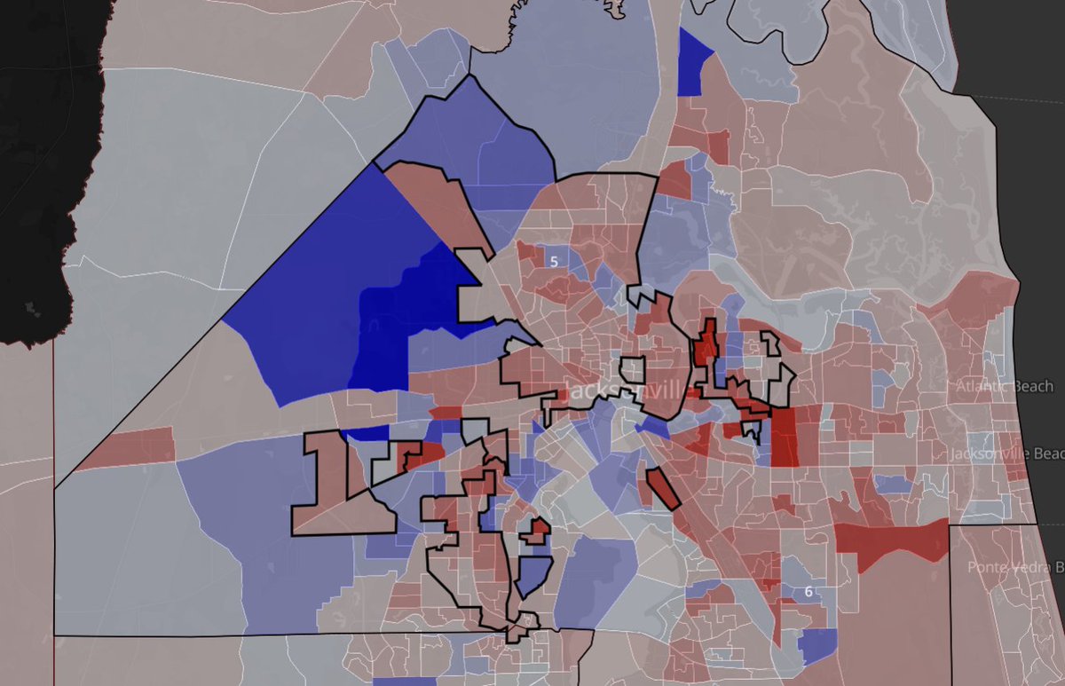 Black-plurality precincts in Jacksonville swung 9 points to Trump, while the balance of Duval County swung 3 points. 

Jacksonville has been somewhat immune to the reddening trends elsewhere in Florida, so this is more generalizable to the rest of the South.