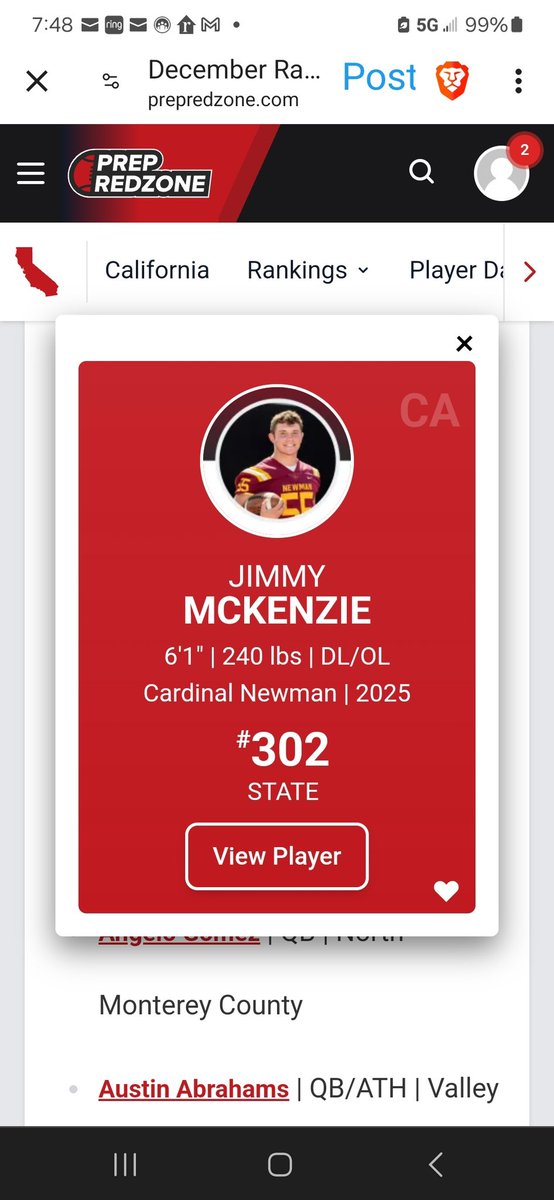 Jimmy Mckenzie #55 (@jimmymckenzie55) on Twitter photo Grateful to <a href="/PrepRedzoneCA/">Prep Redzone California</a> for ranking me #38 for DL in the state and #302 overall player in CA. Grateful to <a href="/PrepRedzoneCA/">Prep Redzone California</a> for ranking me #38 for DL in the state and #302 overall player in CA.