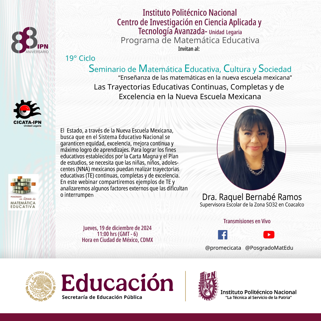 Los invitamos al cierre del 19° Ciclo del SMECyS, con la participación de la Dra. Raquel Bernabé , no se lo pierdan. Transmisiones en vivo en: 
YouTube: youtube.com/live/OfDy5-wfM… 
Facebook: facebook.com/share/axVEMjRP…
#SomosProME
#OrgullosamentePolitécnicos