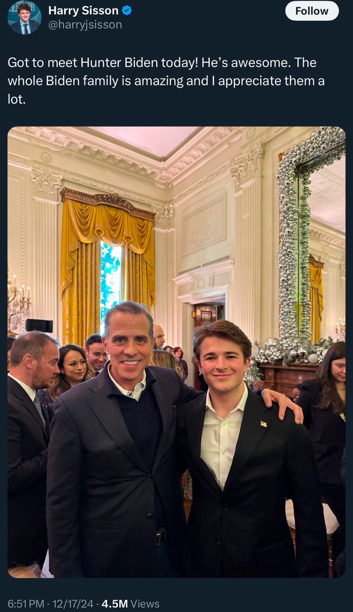 vodkasnowflake's tweet photo. oh my god, the White House threw a holiday going away party with the Resistance grifters and Hunter Biden. look at my Democratic Party, dawg, we’re getting a third Trump term. https://t.co/zmsnwst5dH