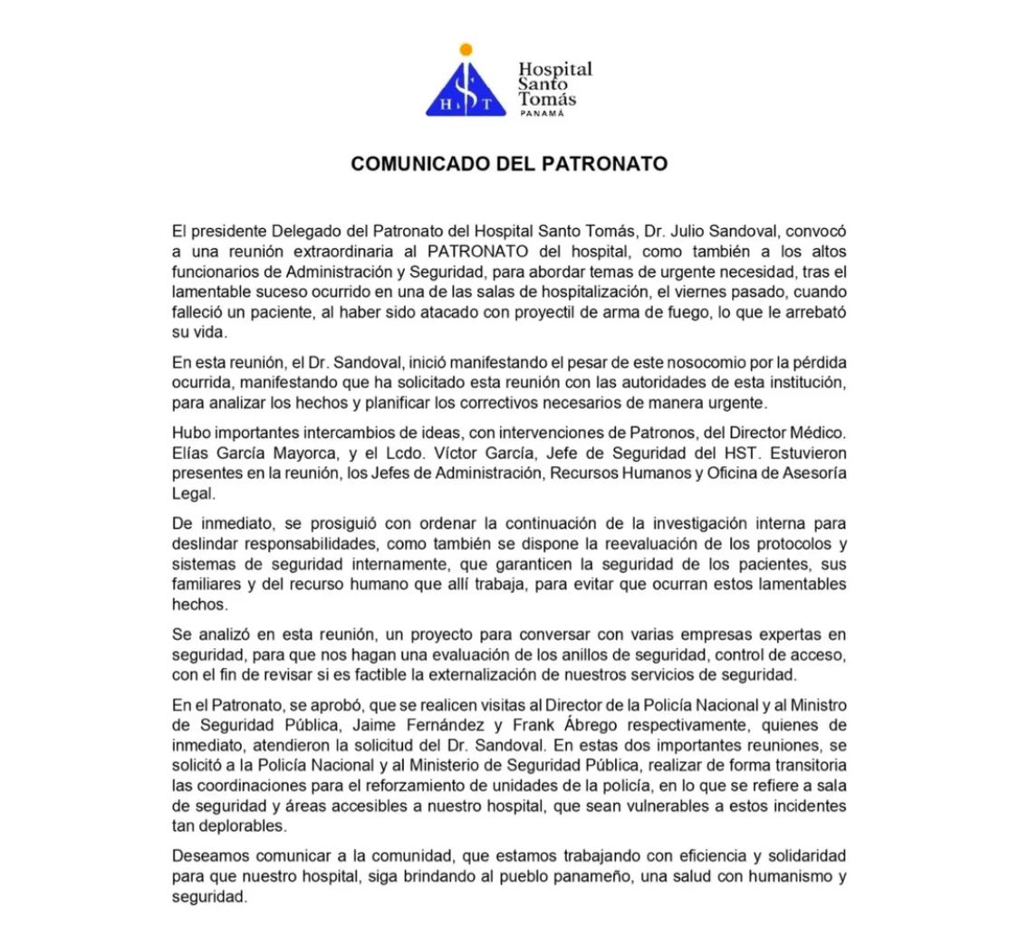 Comunicado del Patronato del Hospital.