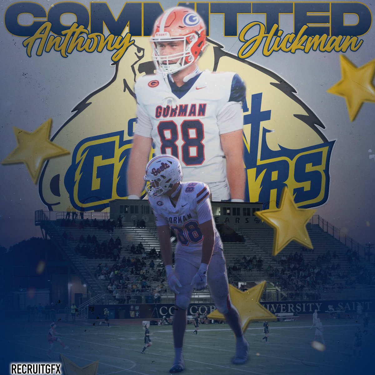 _hickmananthony's tweet photo. I am excited to announce my commitment to further my education and continue my football career at Concordia University Saint Paul! 

I couldn’t have achieved this without the unwavering support of my coaches, family, and friends. Thank you for believing in me and helping me reach this milestone. I’m ready to work and make an impact as a Golden Bear! 🏈🐻 🔵🟡 

#AG2G #AO1
#CSPFootball #GoldenBearPride 

@BishopGormanFB @CSPBearsFB @CoachCurrierCSP
