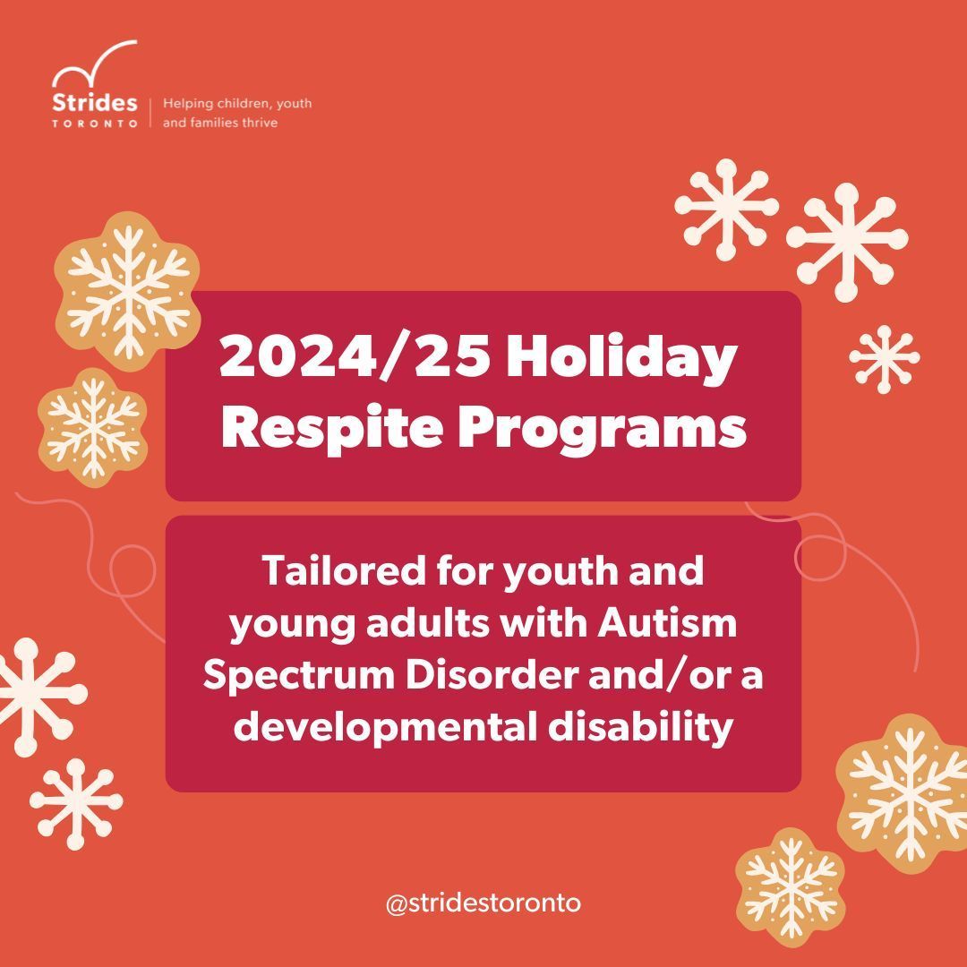 stridesTO's tweet photo. 🎄 Join us for #StridesTO's Holiday Respite Programs! Our programs support youth &amp; young adults with ASD &amp; developmental disabilities through activities that promote life skills, socialization, &amp; community involvement.

Register: fahmida.momen@stridestoronto.ca
#MakingStrides https://t.co/xcFvbc5zDO