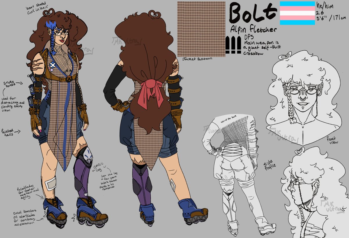 Recently made a simple reference sheet for an original character of mine created in the setting of the game Over watch. This is my own fan content and not at all affiliated with Blizzard Entertainment and their game.