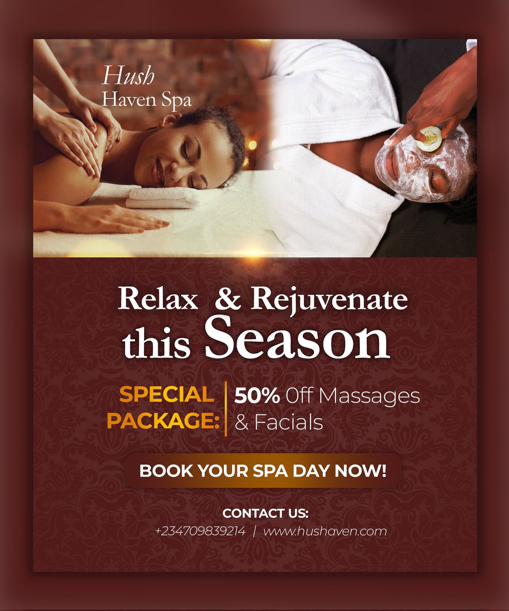 BuchiDesigner's tweet photo. Unwind, rejuvenate, and glow! 🌿✨ Here’s a creative flyer I designed for a luxurious spa brand. Capturing the essence of relaxation and elegance was my goal with this project. Let me know your thoughts on this design in the comments! 💆♀️
#GraphicDesign #FlyerDesign #SpaBrand https://t.co/Ar685gDPLG