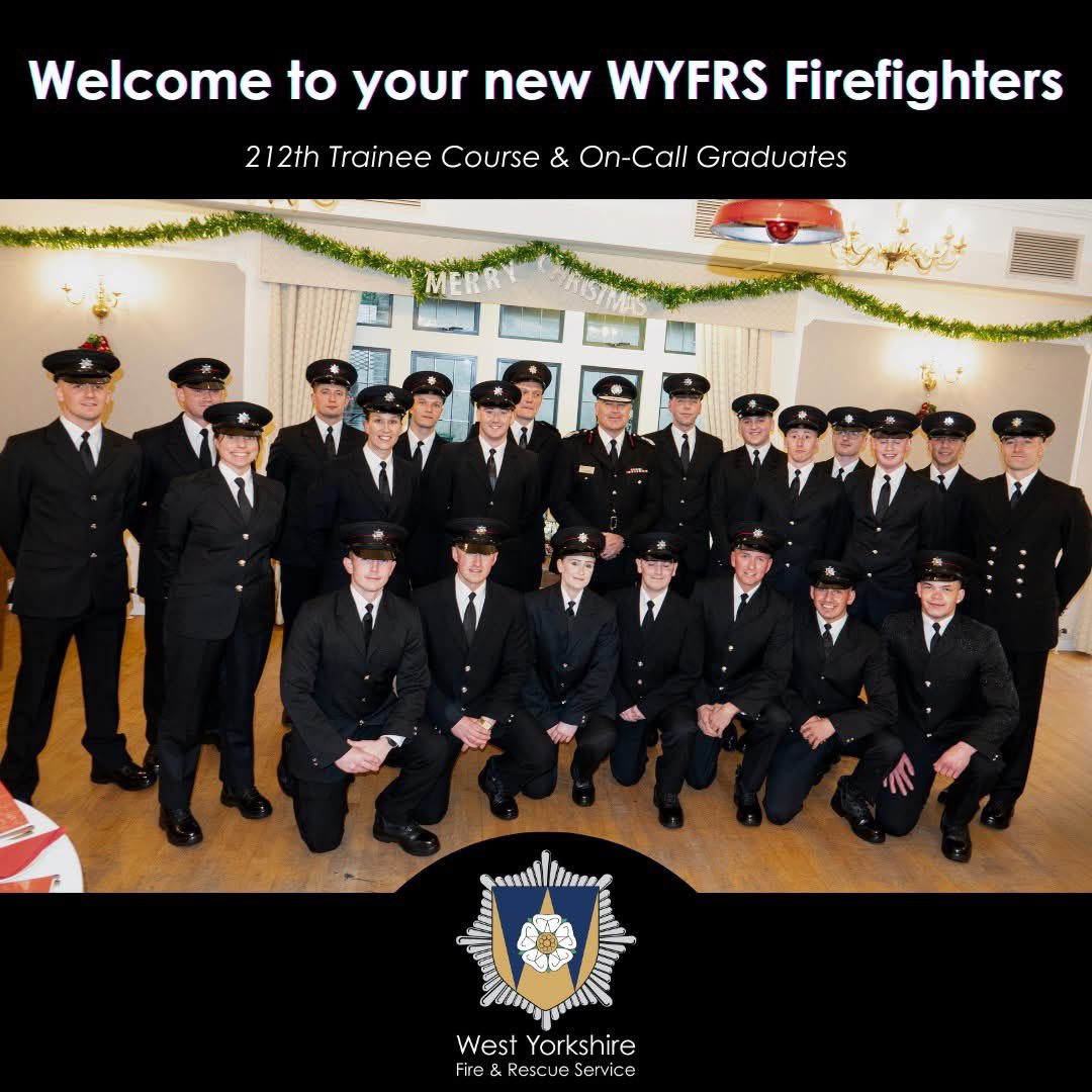 Celebrating the graduation of Trainee Firefighter Course 212!

👏🏽 After 13 weeks of rigorous training, our recruits are ready to join watches across #WestYorks, equipped with skills like BA, RTC response, casualty care, &amp; water rescue. 

Congrats to all - welcome to #TeamWYFRS!
