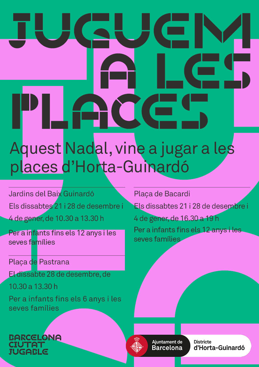 🤹‍♂️🧩🤸‍♀️ Els dissabtes de Nadal, vine a jugar a les places d'#HortaGuinardó!

Amb activitats dinamitzades per a infants i les seves famílies.

Fins a 12 anys:
📍 Als jardins del Baix Guinardó
📍 A la pl. de Bacardí

Fins a 6 anys:
📍 A la pl. de Pastrana

ℹ️ via.bcn.cat/JzwZ50UthaJ