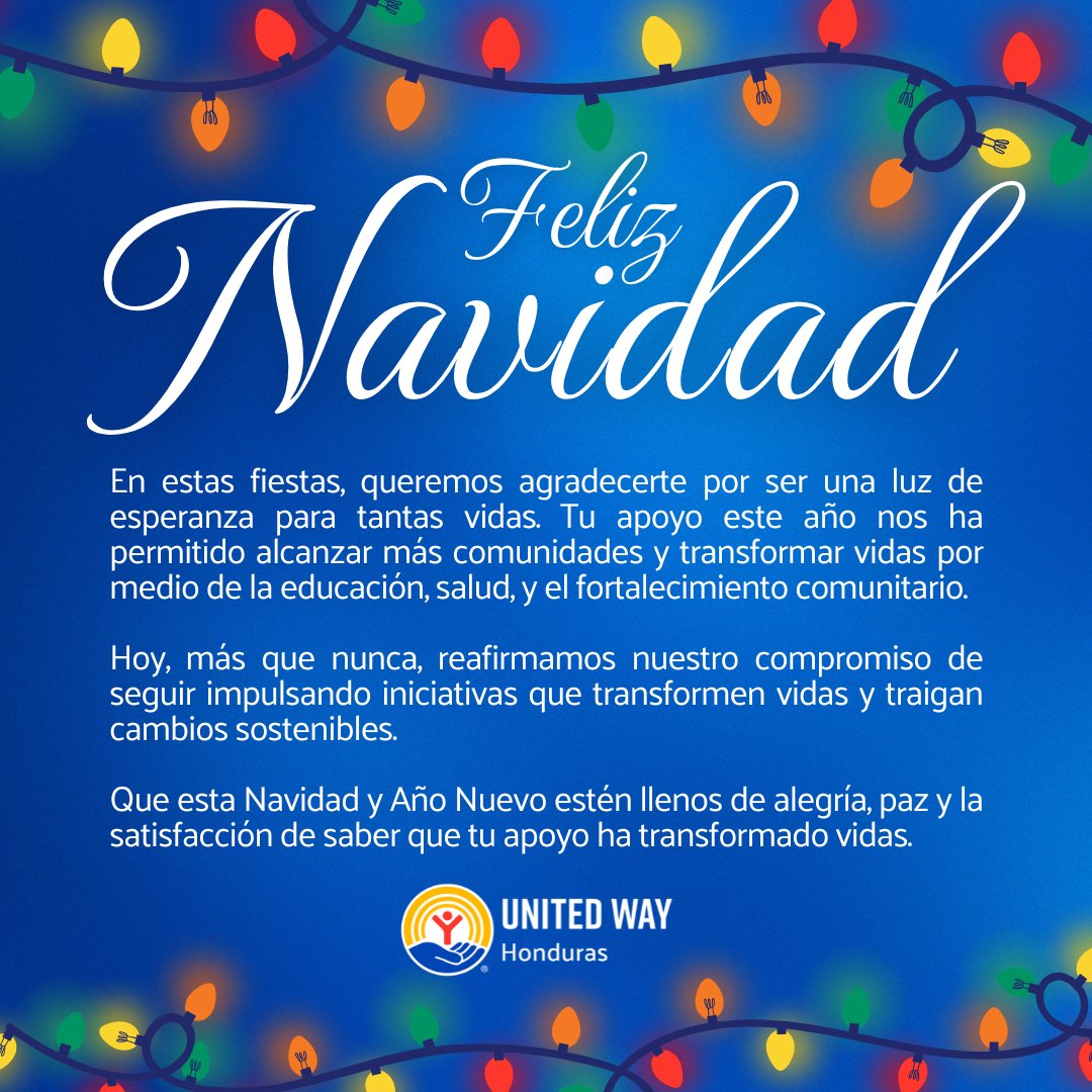 Desde 2010, United Way Honduras ha trabajado para servir a las comunidades, escuchando sus necesidades, fomentando alianzas y fortaleciendo caminos para avanzar. Gracias por sumarte en el 2024. Juntos, construimos un futuro próspero. ¡Feliz Navidad y Próspero Año Nuevo!