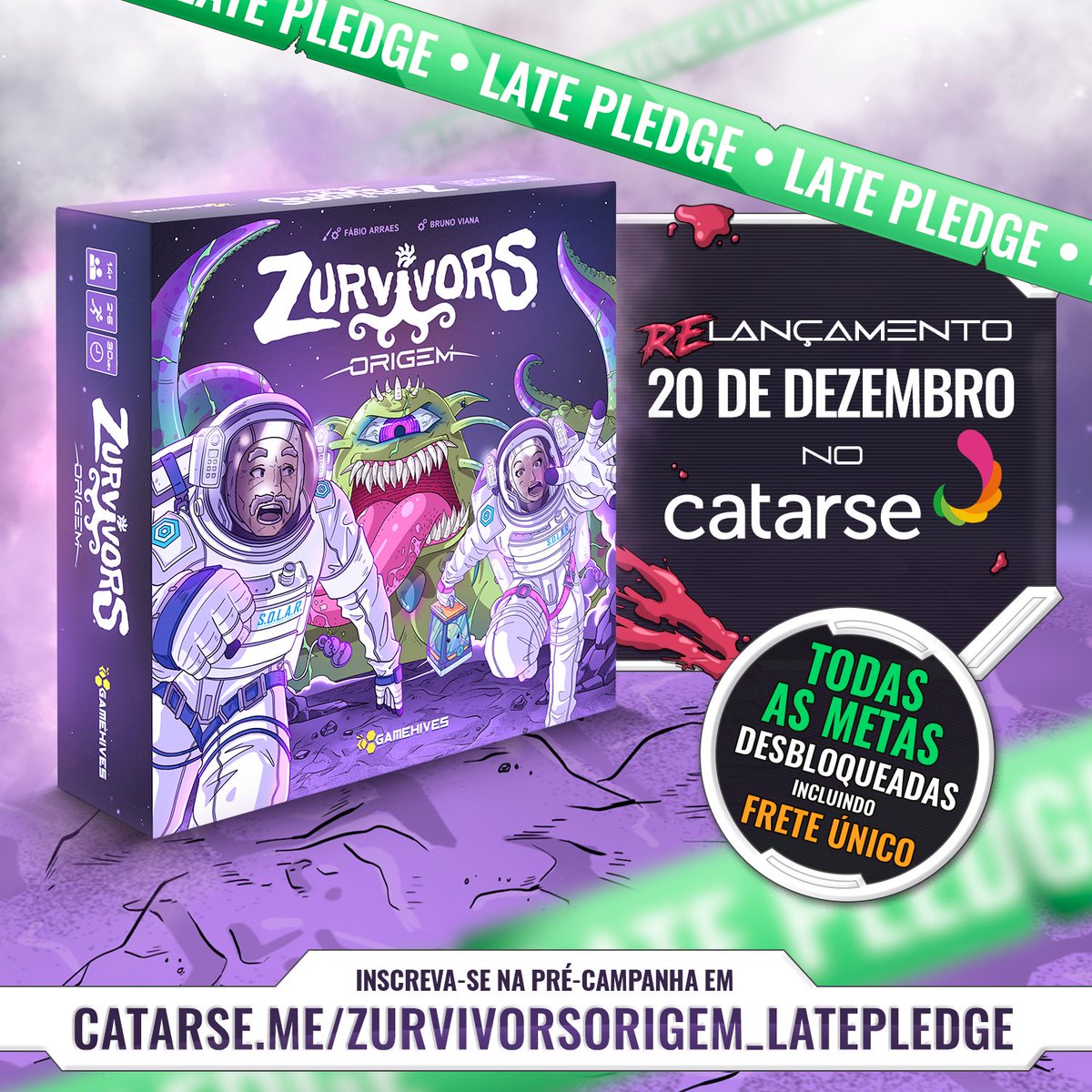 gamehives's tweet photo. Essa é a sua chance de garantir tudo o que perdeu na campanha original do Zurvivors Origem!
Nesta sexta-feira (20/12), começa o Late Pledge da campanha de sucesso do jogo Zurvivors Origem. Siga a página da Pré-campanha para não perder esse relançamento ➡️ https://t.co/FW6Tessb3m https://t.co/iO5gd855Vg