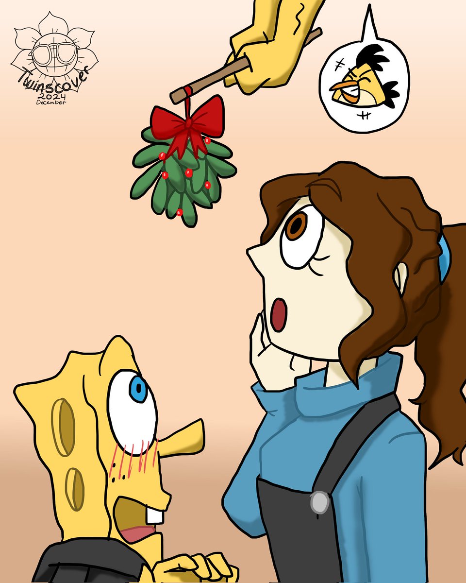 twinscover12's tweet photo. Day 18 is Mistletoe. The angry birds (include chuck) messing with SpongeBob by put mistletoe on him and Mary. I just have fun to draw this ship again.

#spongebob #spongebobsquarepants #crossover #angrybirdsmovie #Ocxcanon #fluffcember https://t.co/plgMaDoqcq