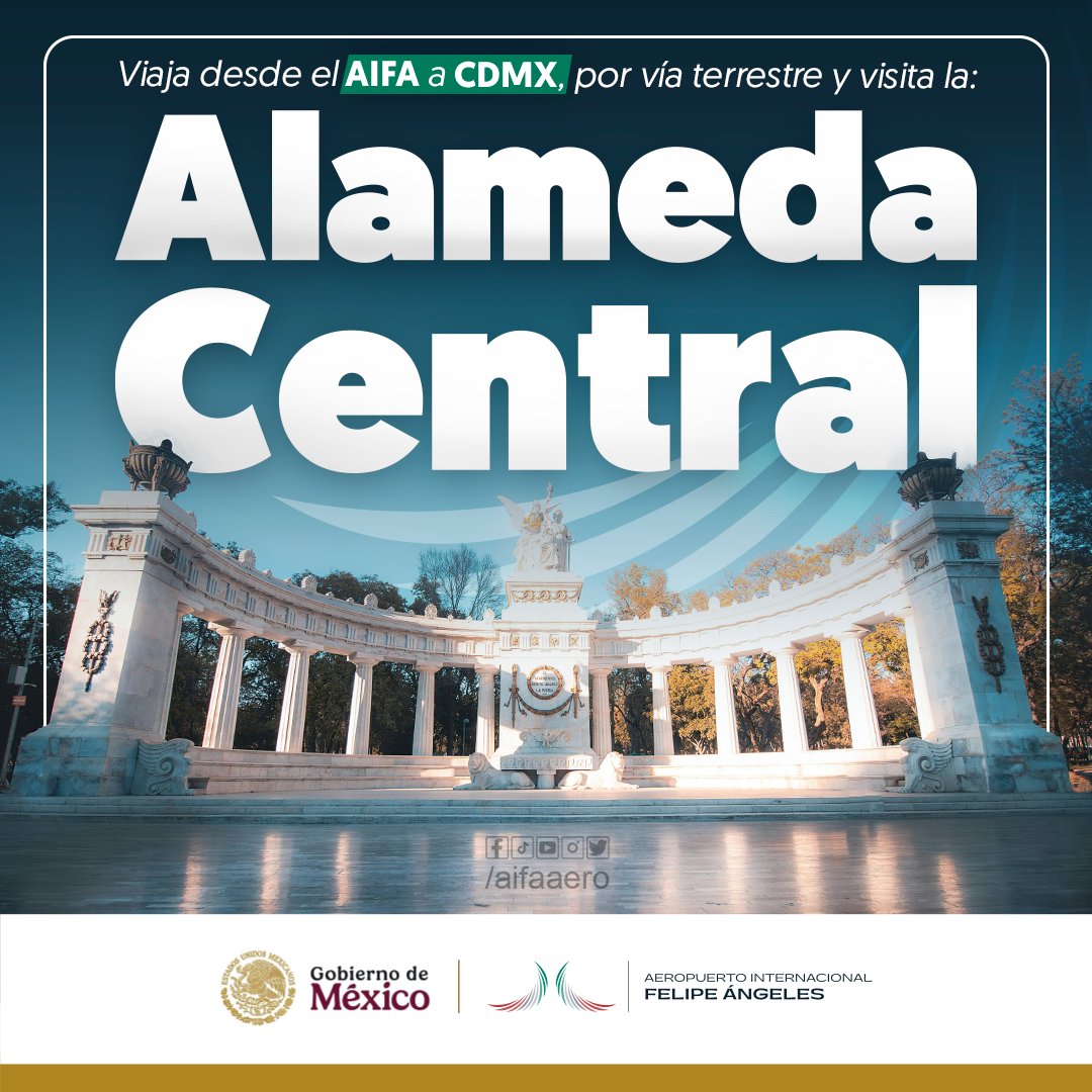 aifaaero's tweet photo. Vive la historia y el arte que alberga la Alameda Central de la Ciudad de México.
Desde el #AIFA, conecta con uno de los espacios culturales más emblemáticos de México.
#ViveCDMX #ConectividadTerrestre #AeropuertoInternacionalFelipeÁngeles #NLU https://t.co/mbo1yA9KW9