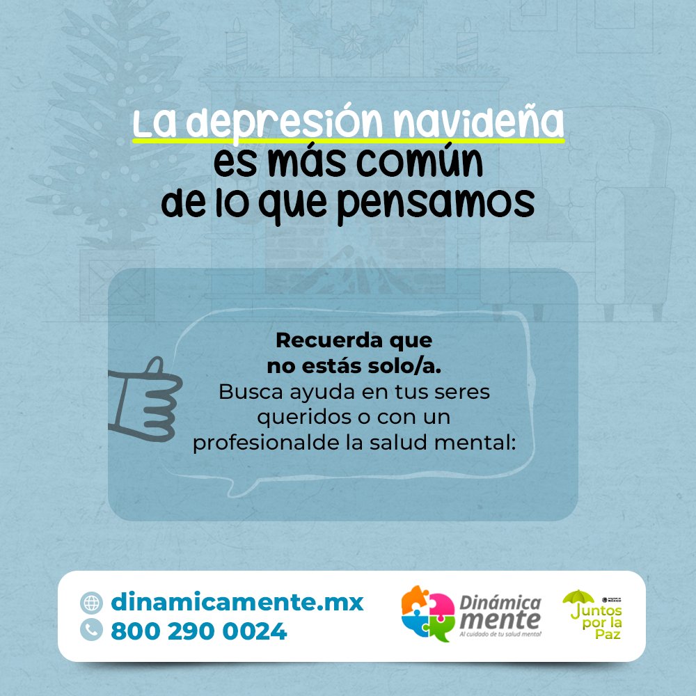 dinamicamentemx's tweet photo. La depresión navideña es real y más común de lo que parece. 😔🎄 Ante cualquier crisis, estamos disponibles las 24 hrs. 🙌 Pide ayuda en: 📲 800 290 0024 y 🔗 https://t.co/xGMLzVgnYk https://t.co/PXIHXttLgw