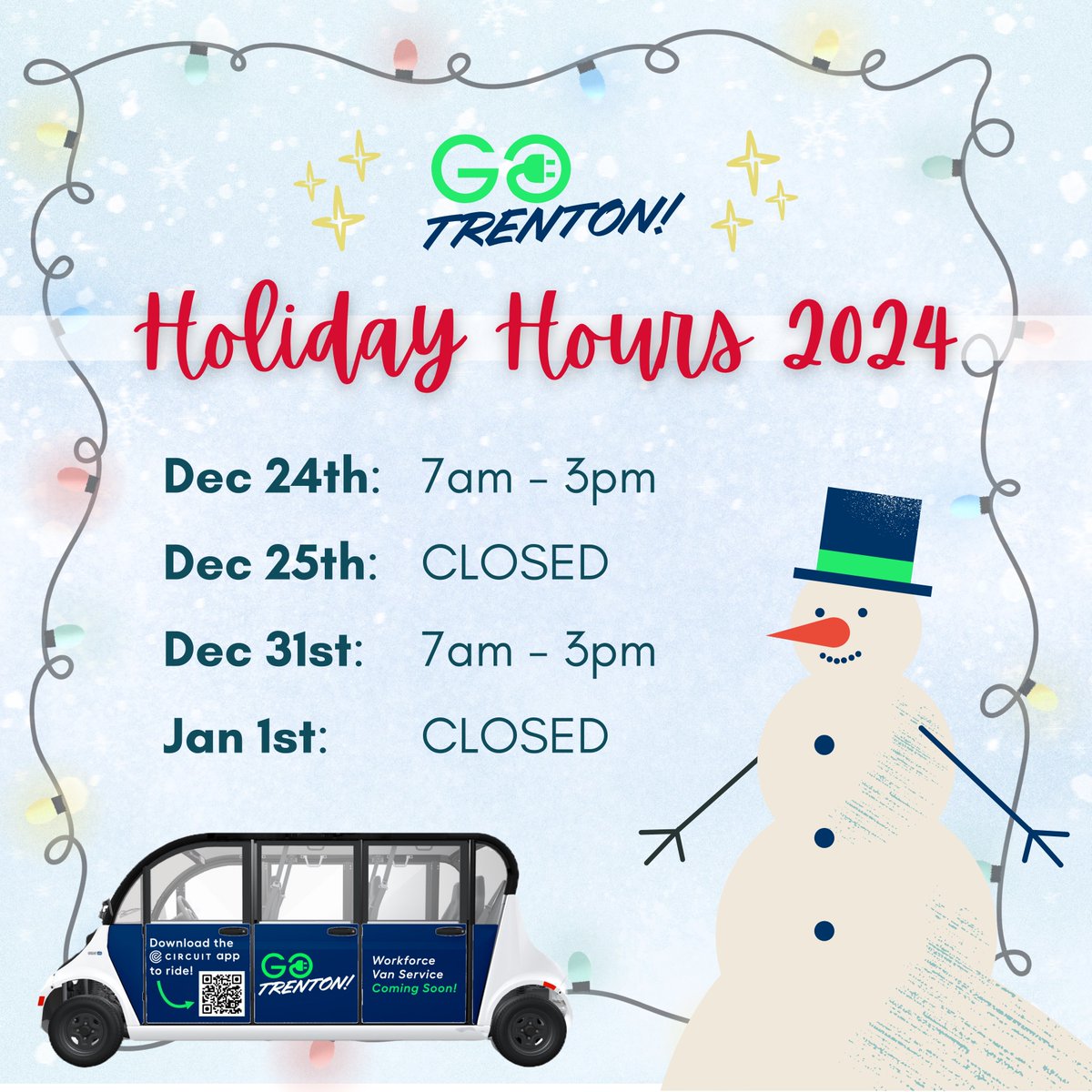 GOTrenton! will have a modified schedule for the holidays. We hope you stay warm and enjoy the holiday season! 💚