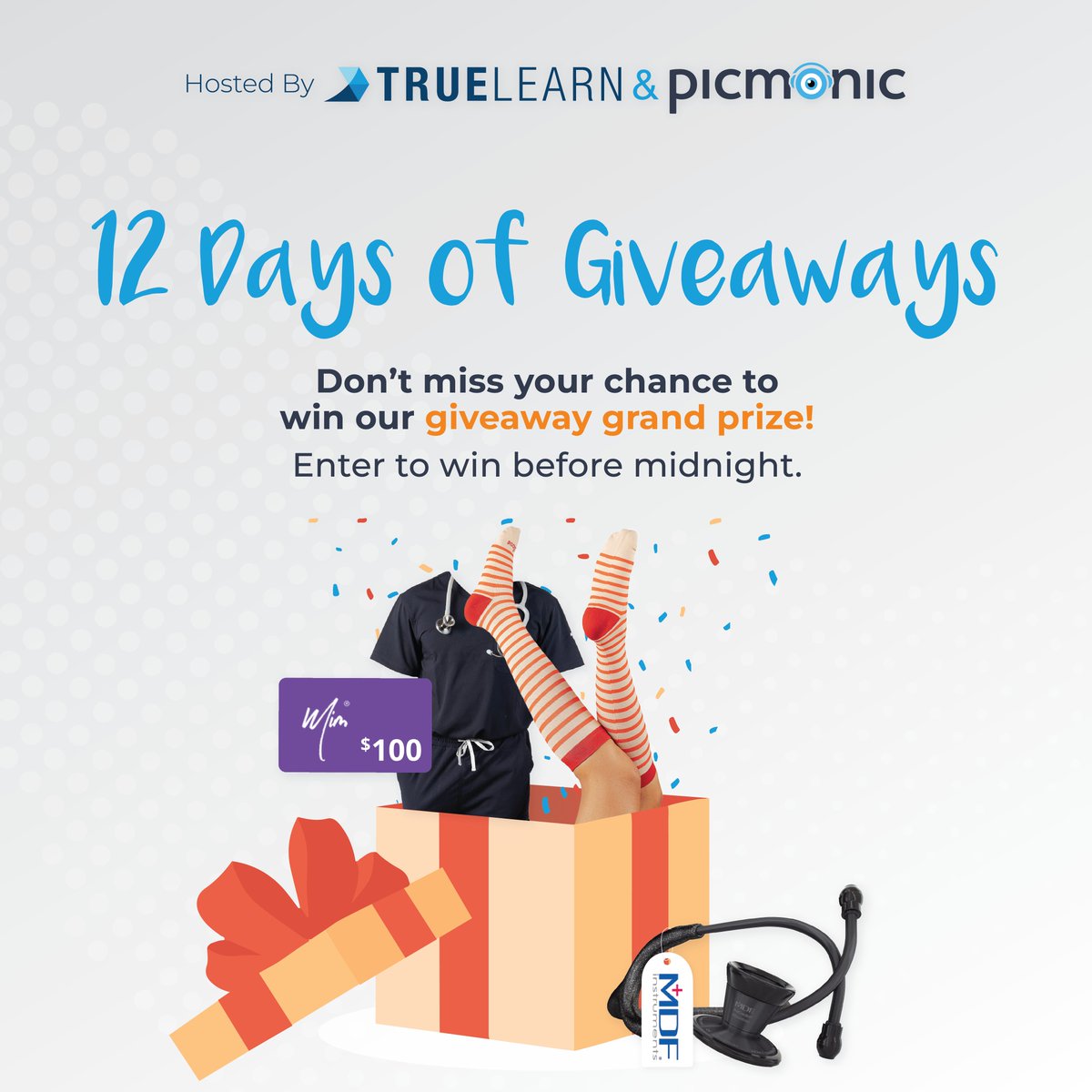 picmonic's tweet image. TrueLearn and Picmonic's 12 Days of Giveaways ends TONIGHT! ⌛
Don't miss your chance to win our giveaway grand prize! 🎁
The winners will be announced tomorrow, December 19th.
Enter now: bit.ly/12_days_giveaw…
#giveaway #picmonic #truelearn #holiday #nursing #medicine