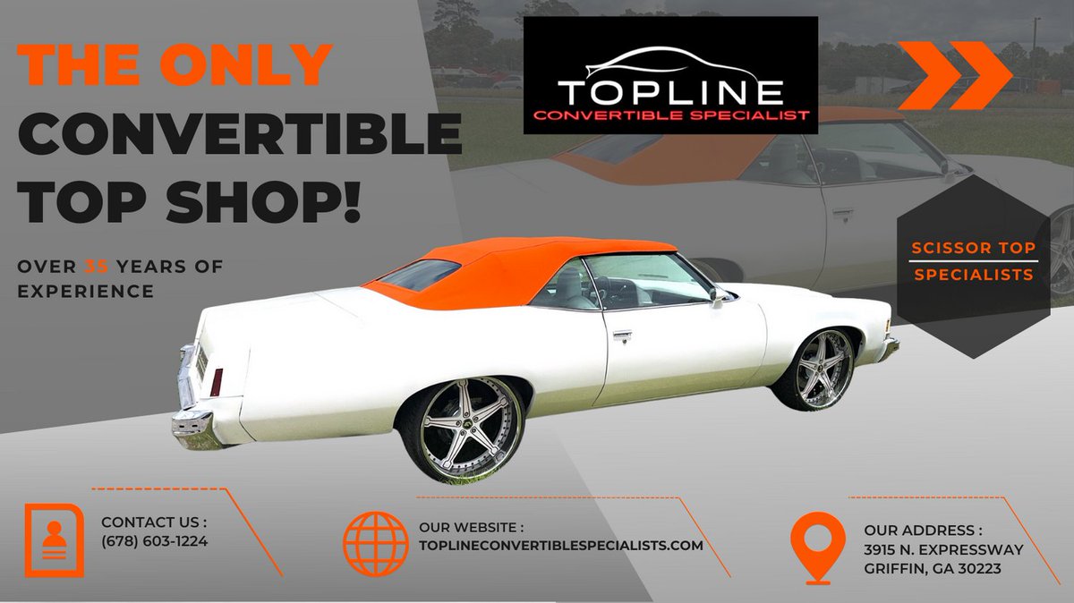 Convertiblepros's tweet photo. Topline Convertible Specialists is your ultimate destination for all convertible needs. We focus on Scissor Type Tops and, with over 35 years of experience, we proudly guarantee that our work is unmatched in quality. #donks #bigwheelcars #convertible https://t.co/xTUe8Nx9o5