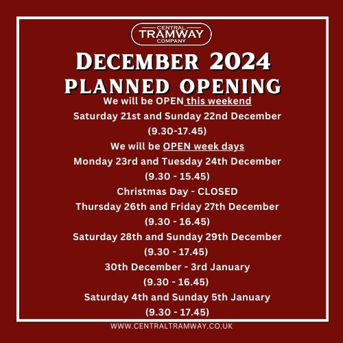 🎄FESTIVE OPENING TIMES🎄

Here's a reminder of when we're open over the festive period, so come and join us for a Christmassy tram ride and maybe even grab some last minute gifts from the shop! 

🎅🎁
