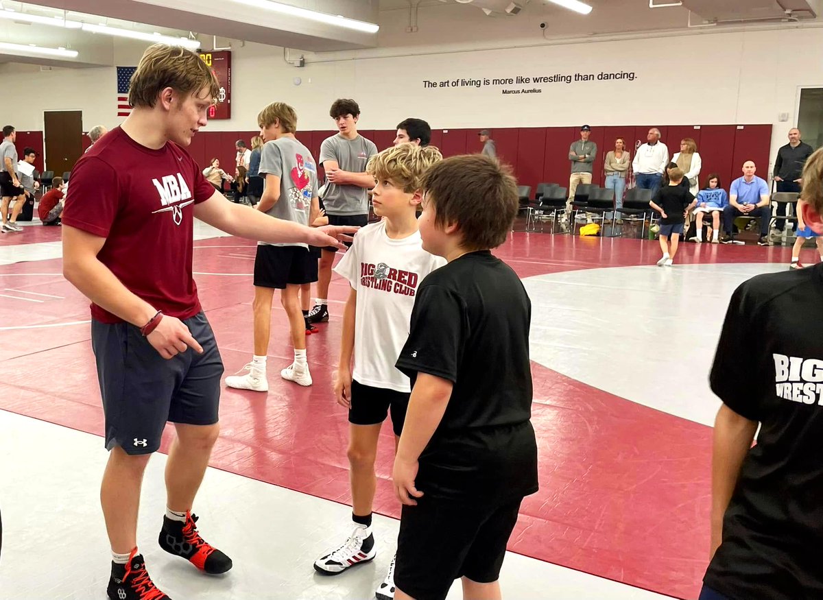 MBAAthletics's tweet photo. This weekend we hosted our annual MBA Wrestlemania event. 

The event on Saturday morning was a chance for our HS wrestlers to meet, officiate for, and wrestle with kids. It was a great chance for our guys to inspire and pour into the youth.

Roll Red https://t.co/VHEMRlpaLu